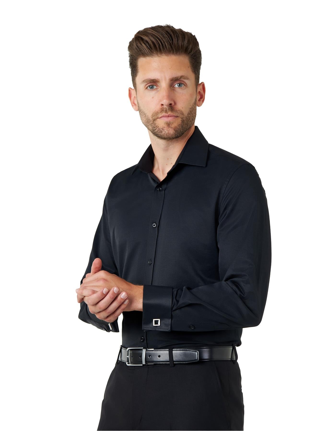 CLASSIC BLACK DOUBLE CUFF SHIRT