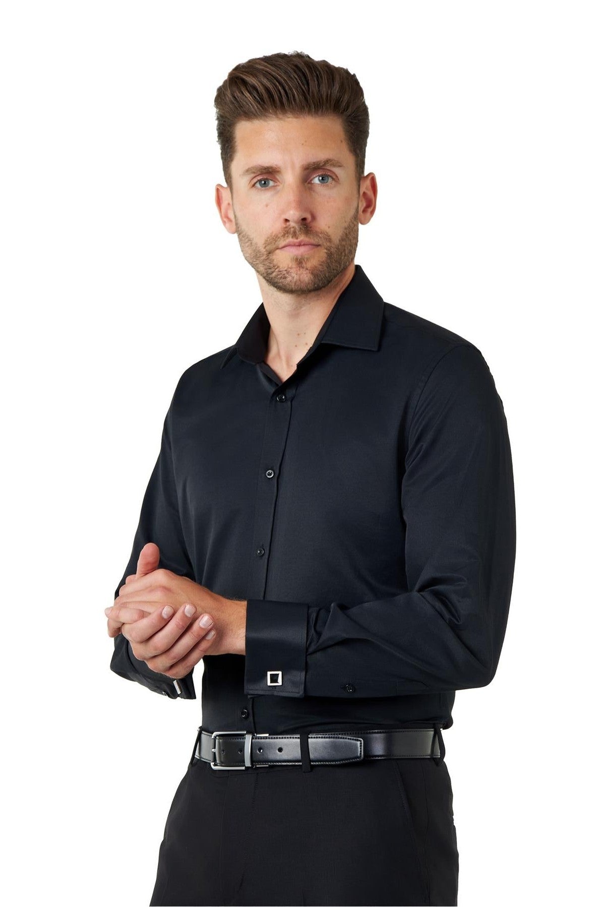 CLASSIC BLACK DOUBLE CUFF SHIRT
