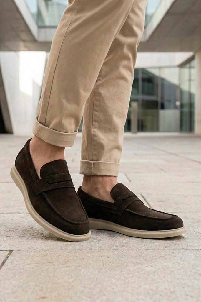 Men’s Milo Brown Suede Leather Penny Loafers Sartorial Shoes