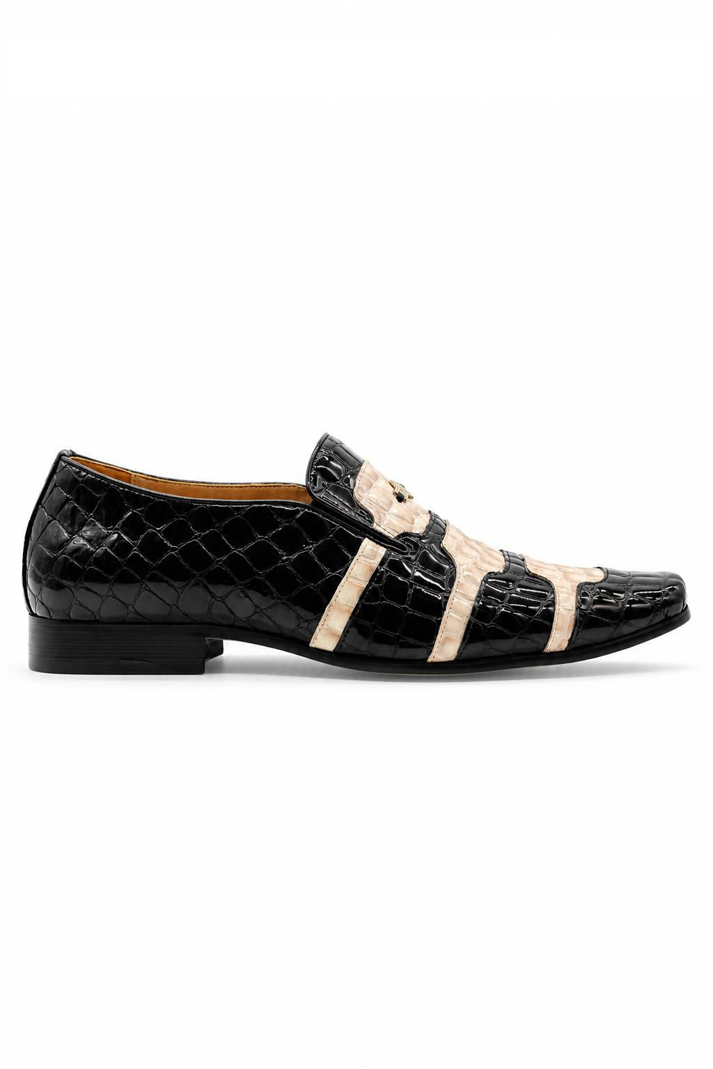 Men’s Black & Beige Shiny Patent Print Occasion Shoes Sartorial Shoes
