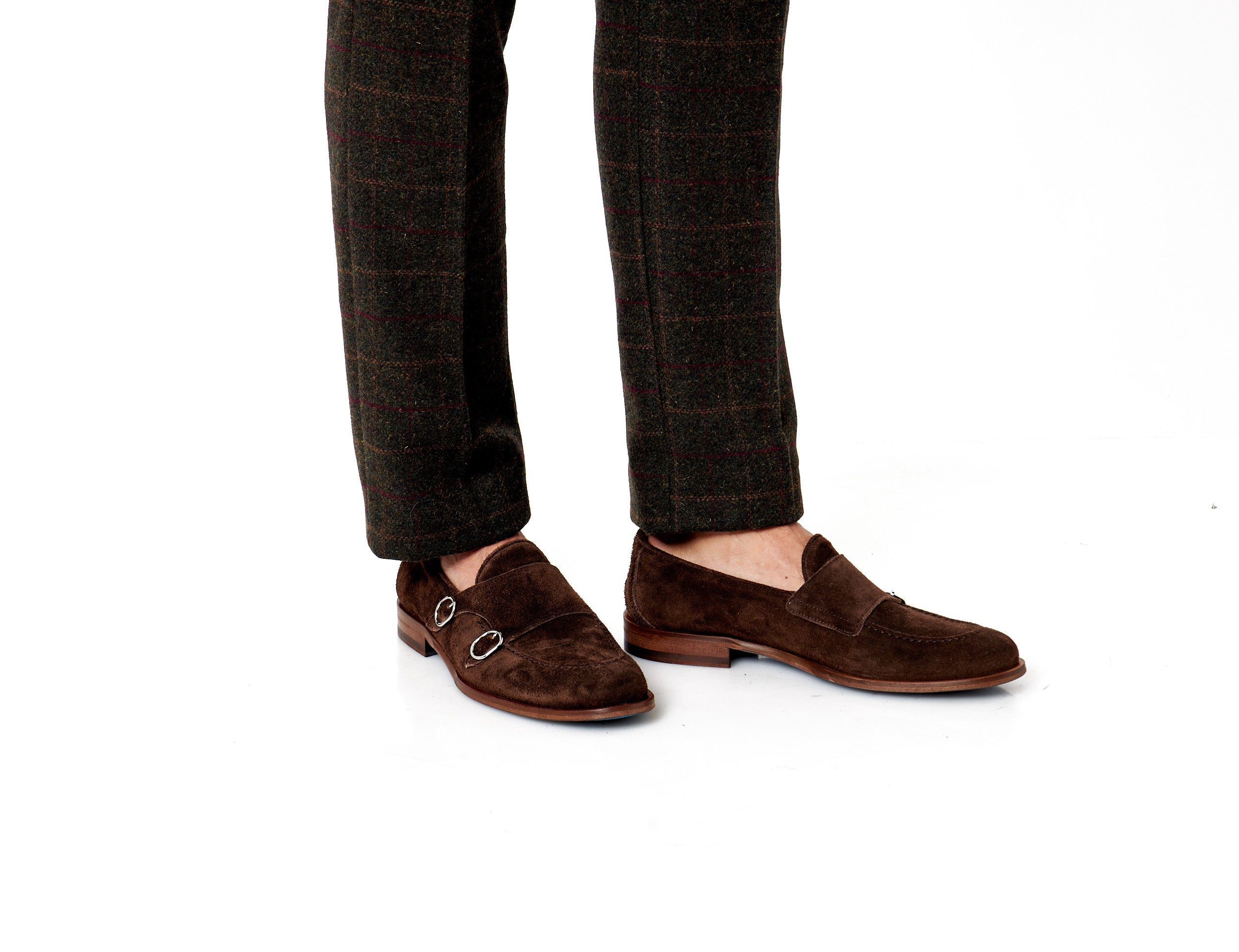 BROWN ITALIAN SUEDE DOUBLE BUCKLE LOAFER