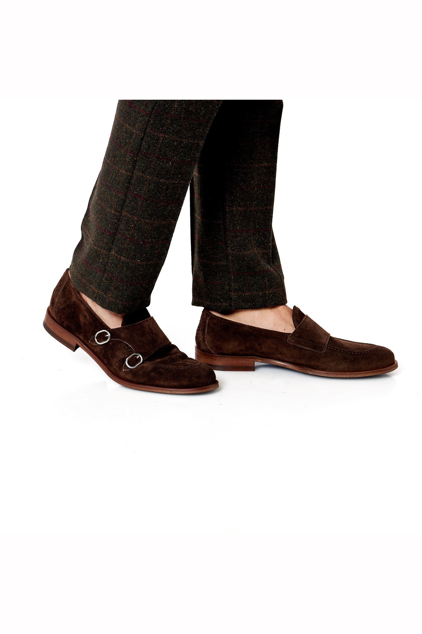 BROWN ITALIAN SUEDE DOUBLE BUCKLE LOAFER