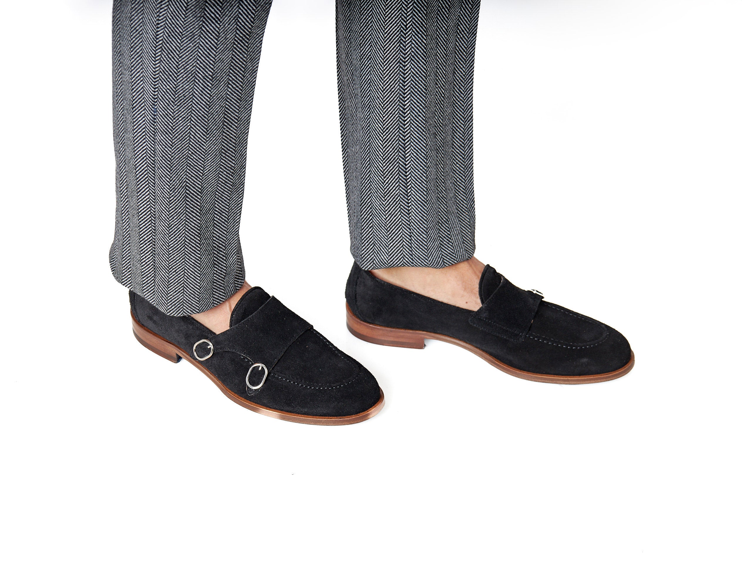 BLACK ITALIAN SUEDE DOUBLE BUCKLE LOAFER