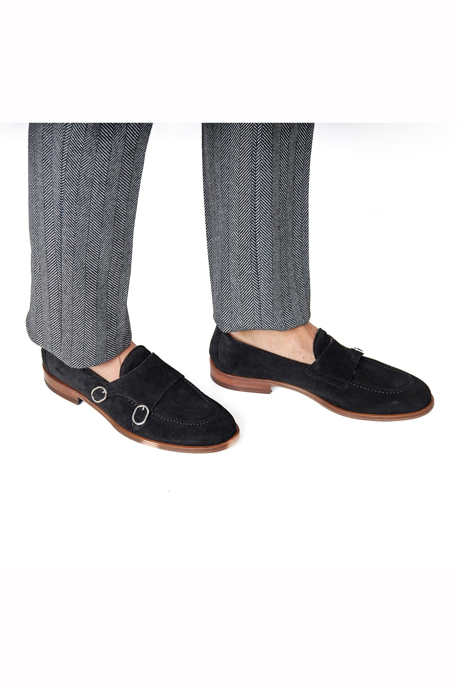 BLACK ITALIAN SUEDE DOUBLE BUCKLE LOAFER