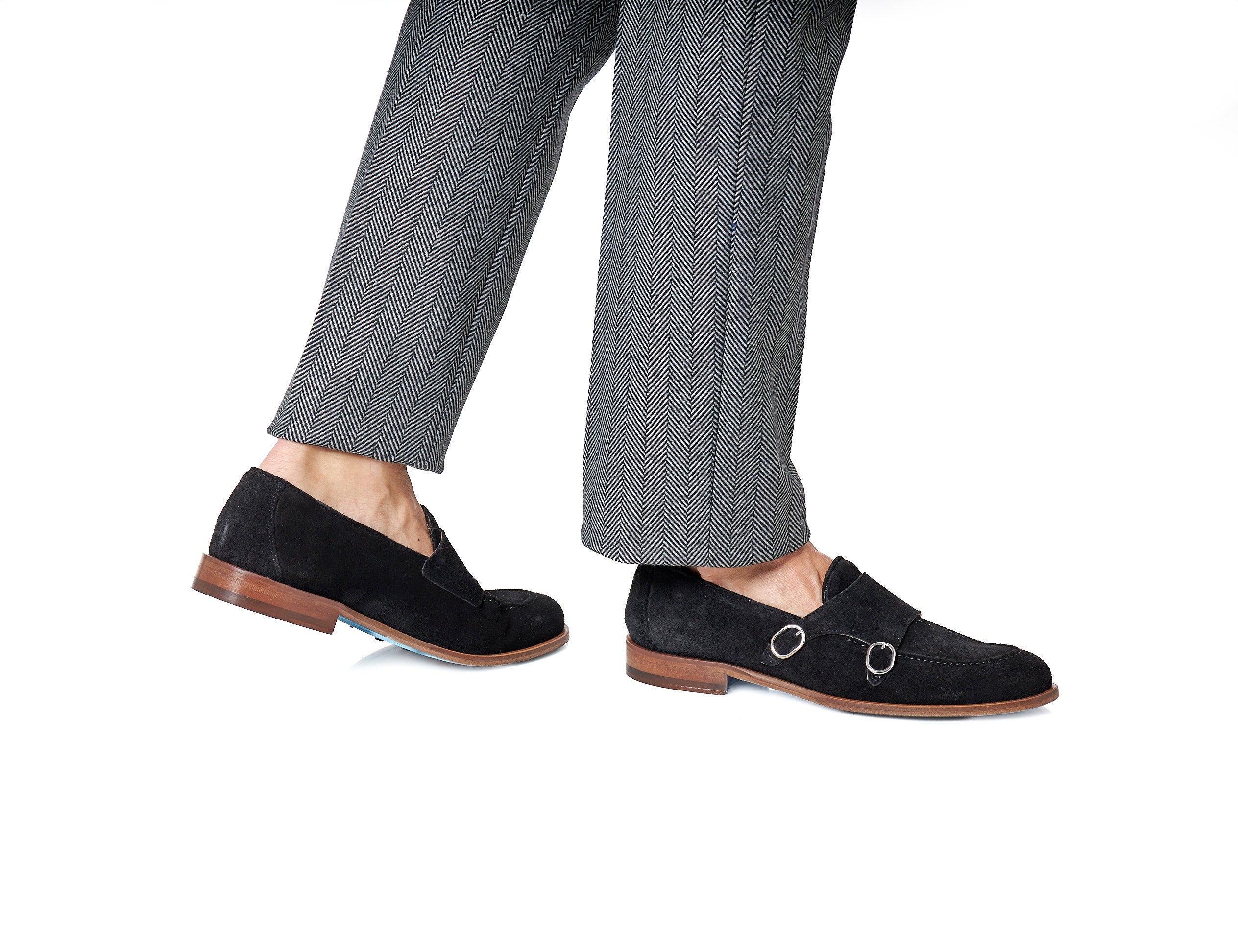 BLACK ITALIAN SUEDE DOUBLE BUCKLE LOAFER