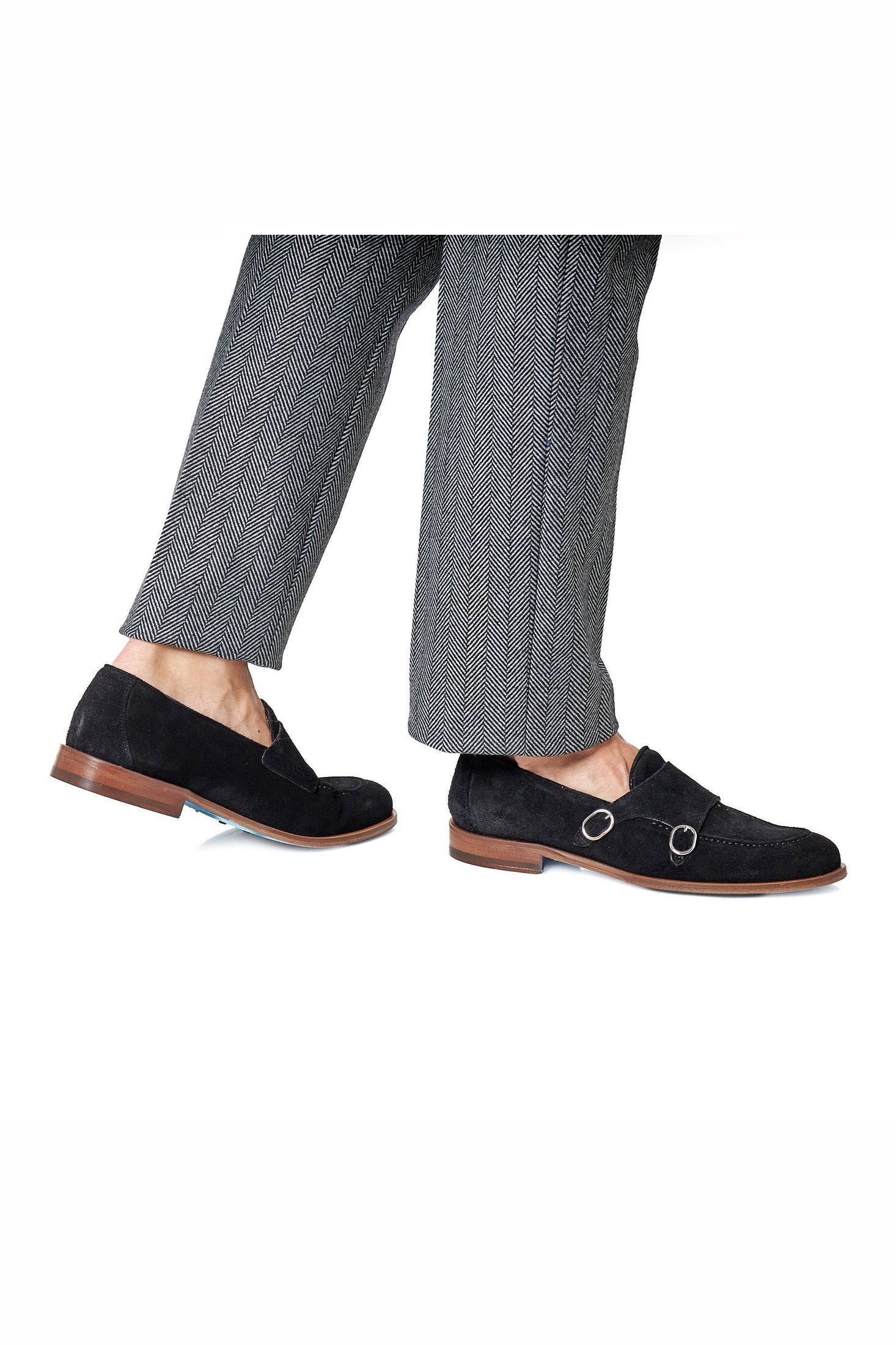 BLACK ITALIAN SUEDE DOUBLE BUCKLE LOAFER