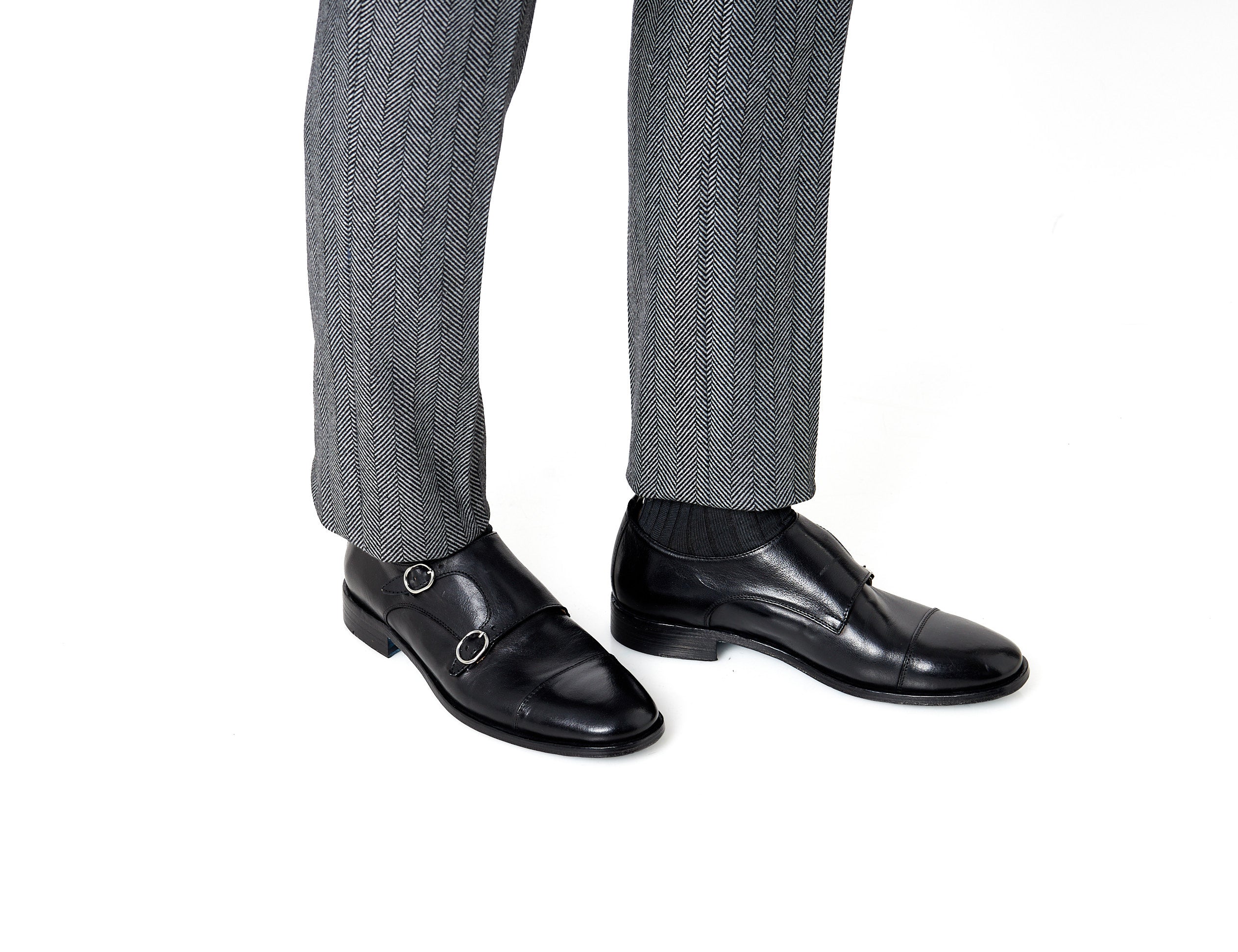 BLACK CALFSKIN DOUBLE BUCKEL MONKS