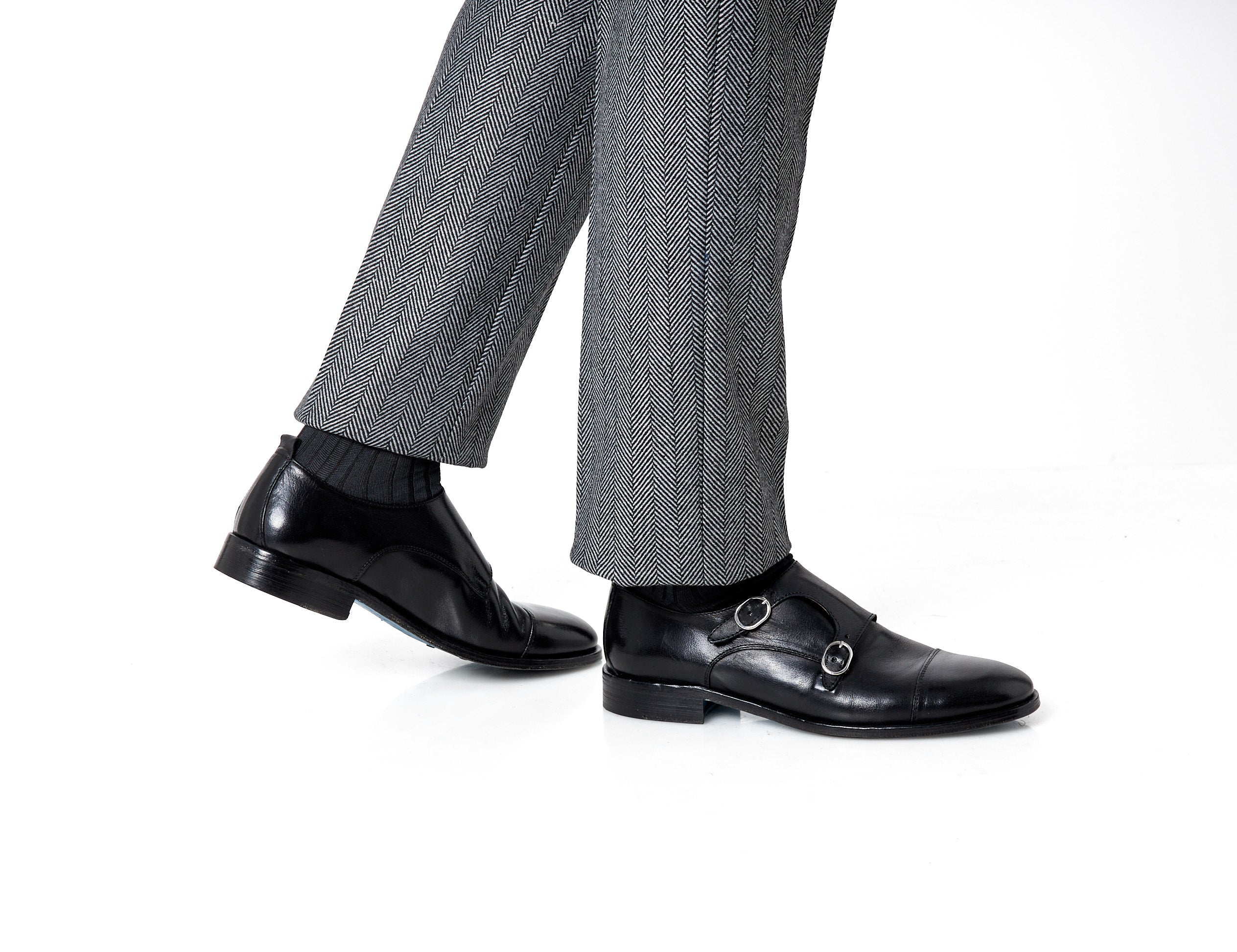 ITALIAN BLACK CALFSKIN DOUBLE BUCKEL MONKS SHOES