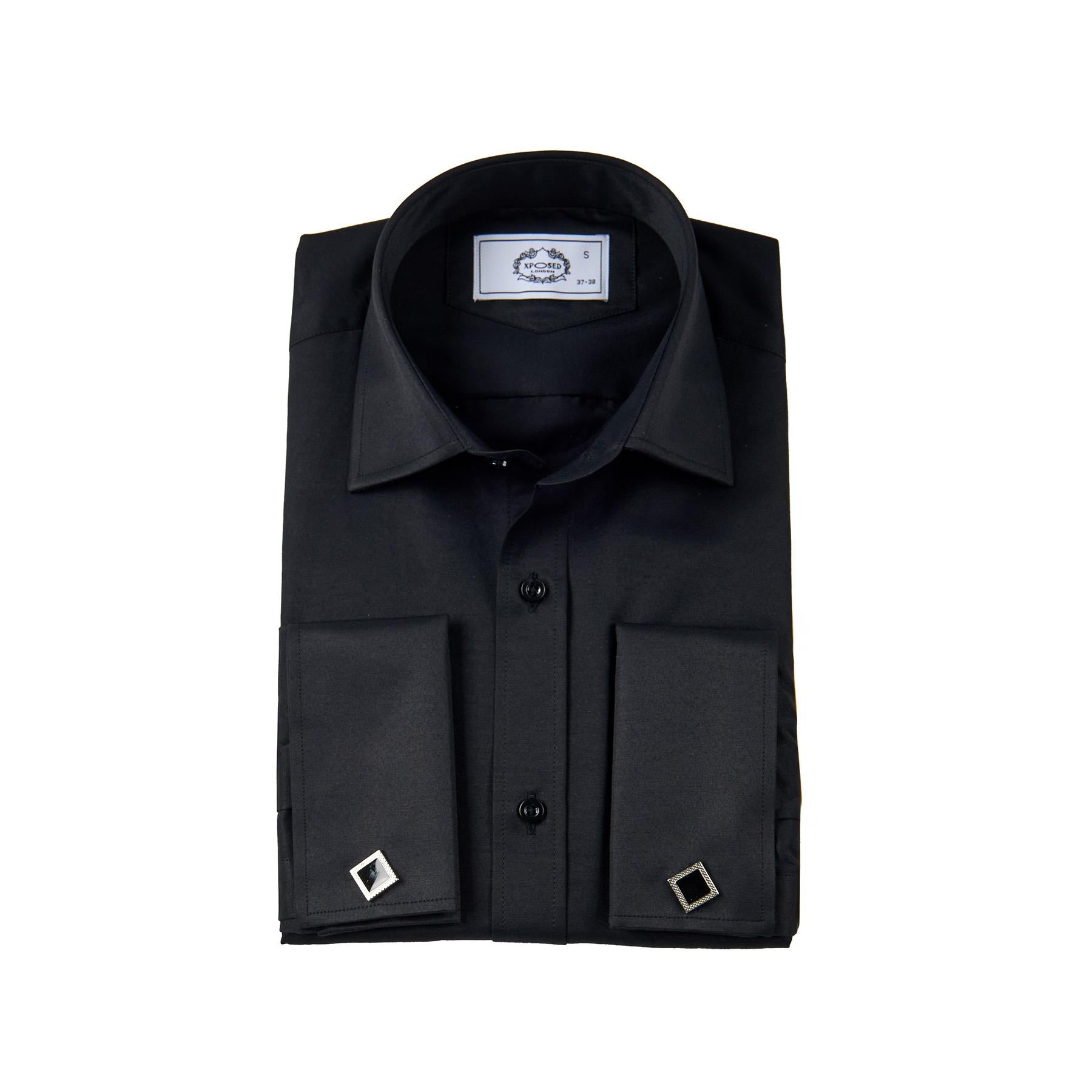 CLASSIC BLACK DOUBLE CUFF SHIRT