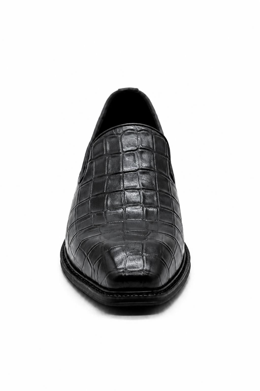 ELBA Men’s Grey Croc Embossed Leather Chisel Toe Loafers Sartorial Shoes