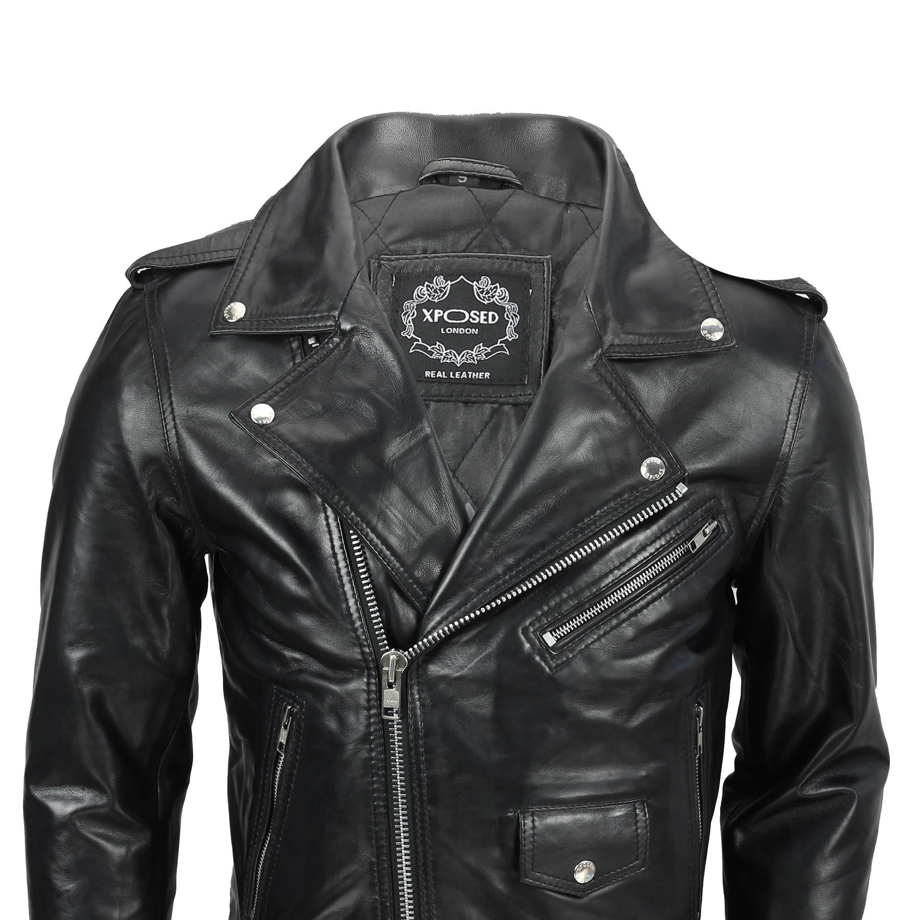 Mens Waxed Soft Real Leather Black Biker Jacket Vintage Classic Motorcycle Style