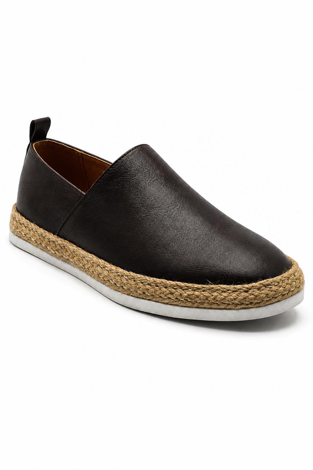 Men’s Brown Faux Leather Slip-On Espadrille Shoes Sartorial Shoes