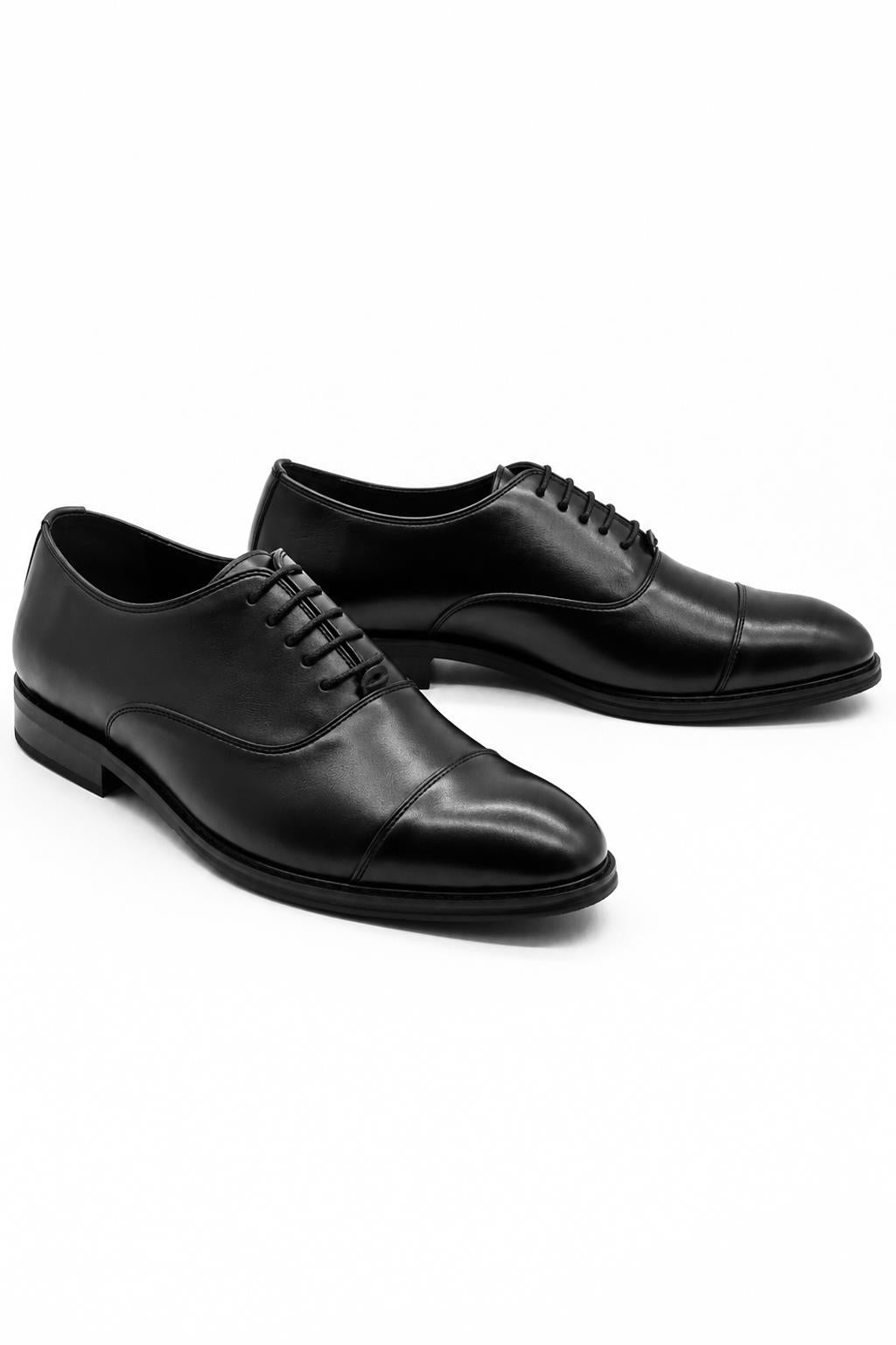 Men's Black Faux Leather Toe Cap Oxford Shoes Sartorial Shoes