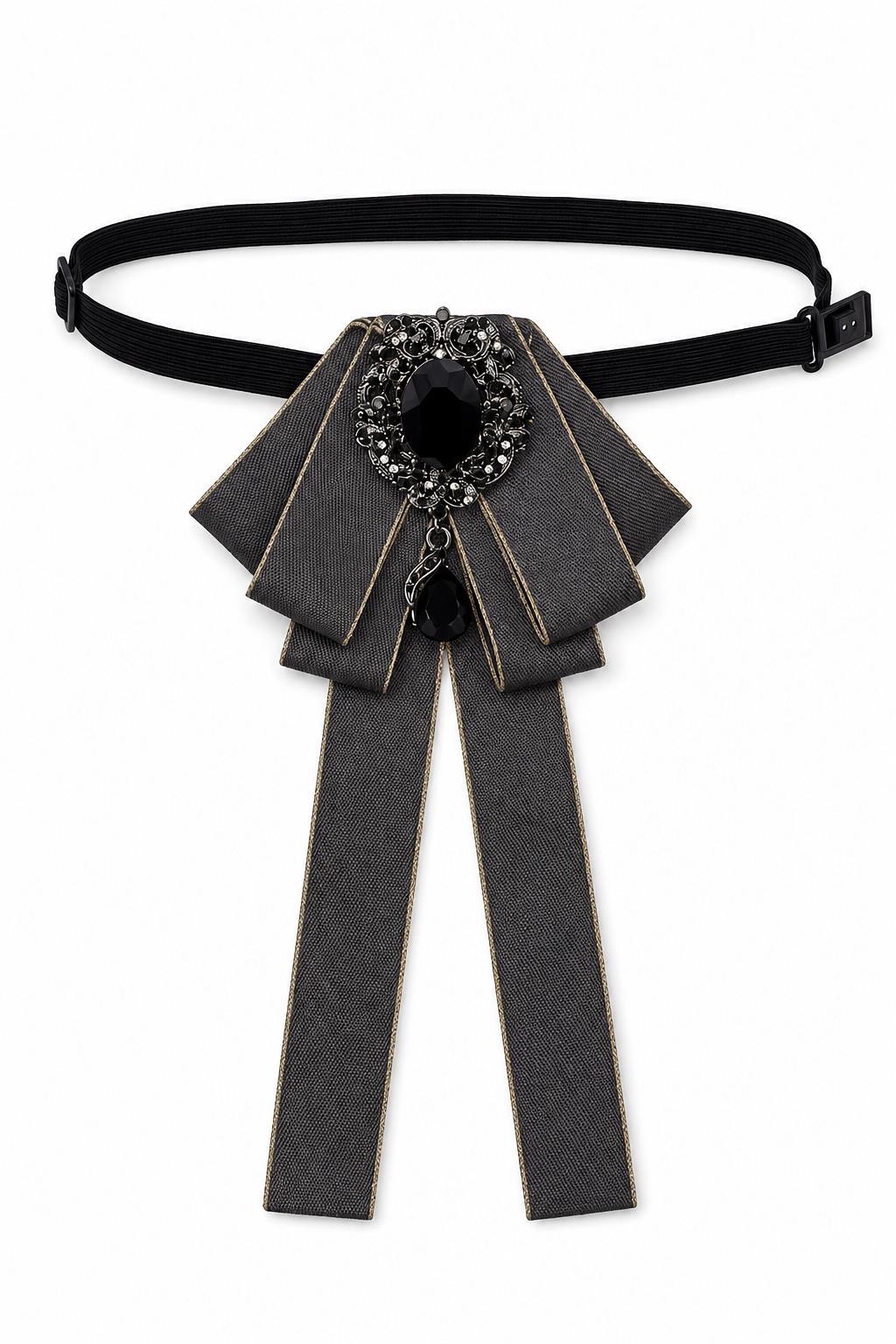Men’s Dark Grey Jewelled Ribbon Brooch Bow Tie Sartorial Shoes
