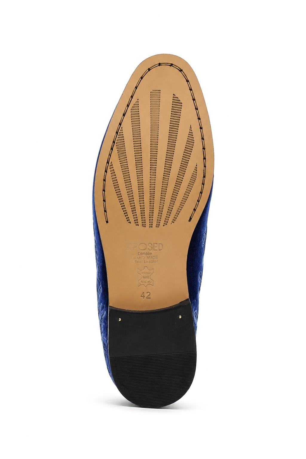 FRED Men’s Navy Blue Embroidered Velvet Party Loafers Sartorial Shoes