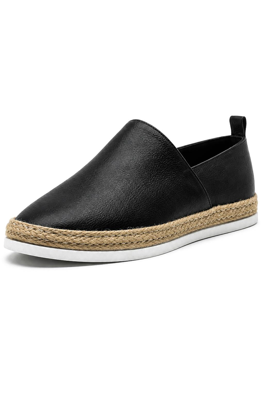 Men’s Black Faux Leather Slip-On Espadrille Shoes Sartorial Shoes