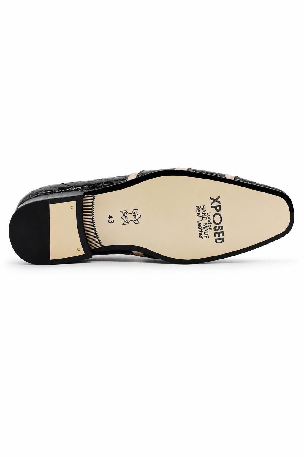 Men’s Black & Beige Shiny Patent Print Occasion Shoes Sartorial Shoes