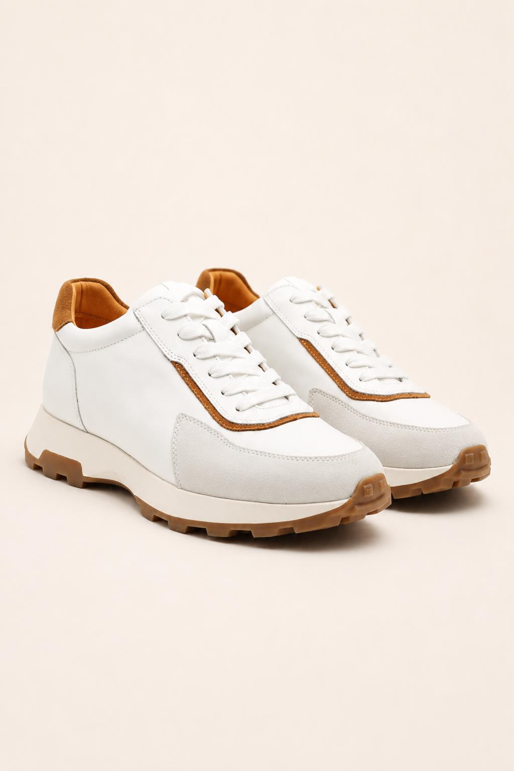 Men's White Handmade Real Leather Trainers Sartorial Shoes