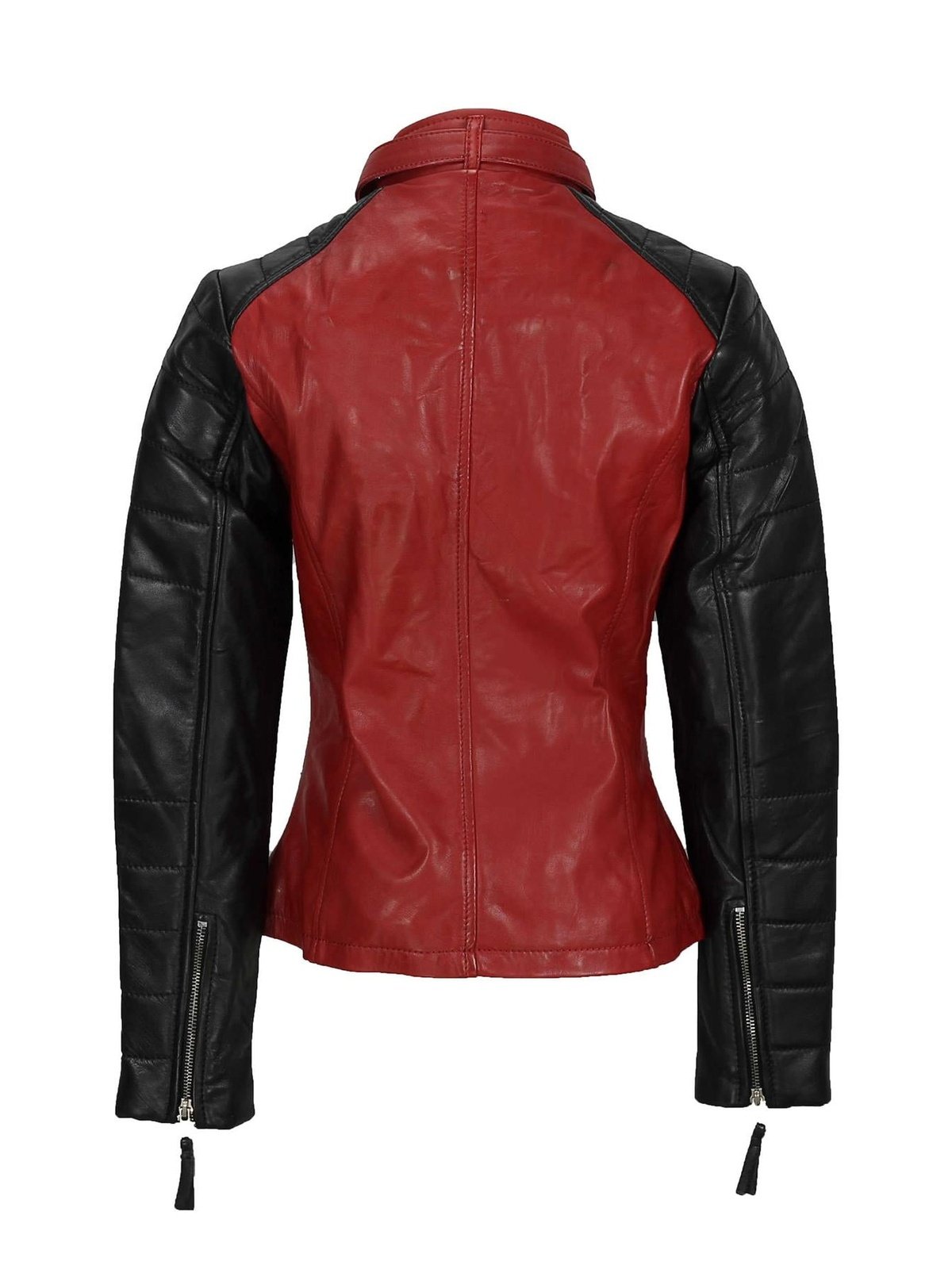 New Ladies Black Red Vintage Soft Genuine Real Leather Biker Jacket Size Fitted