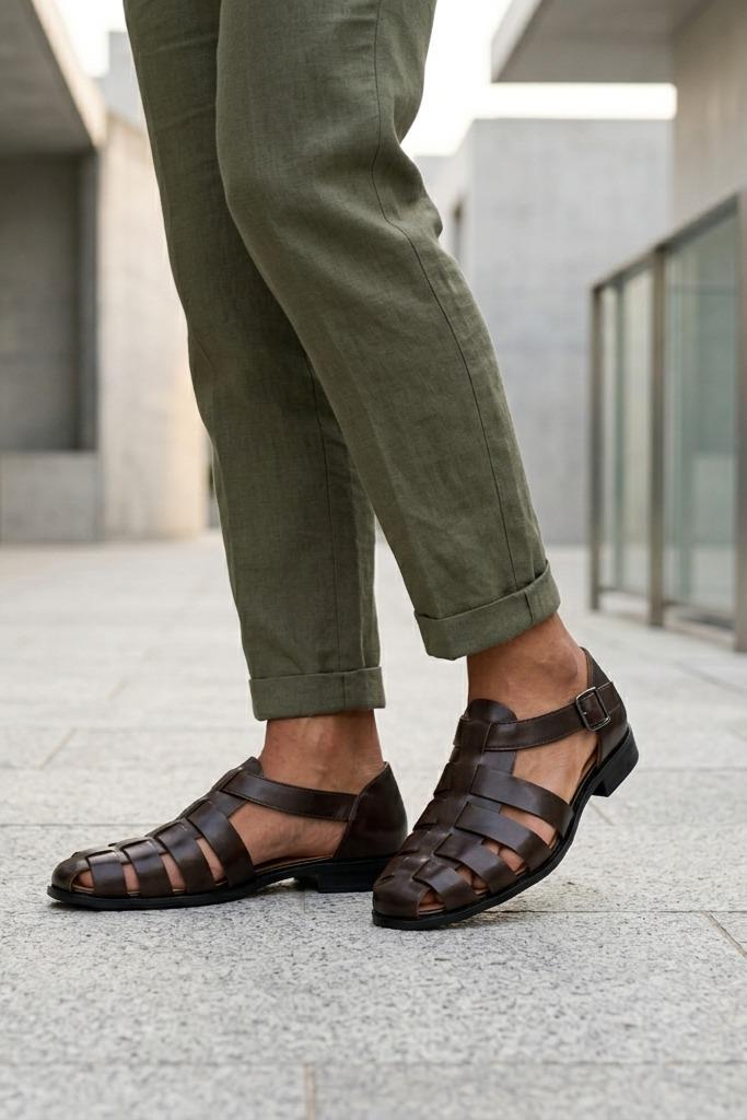 Luke - Dark Brown Handmade Real Leather Fisherman Sandals Sartorial Shoes