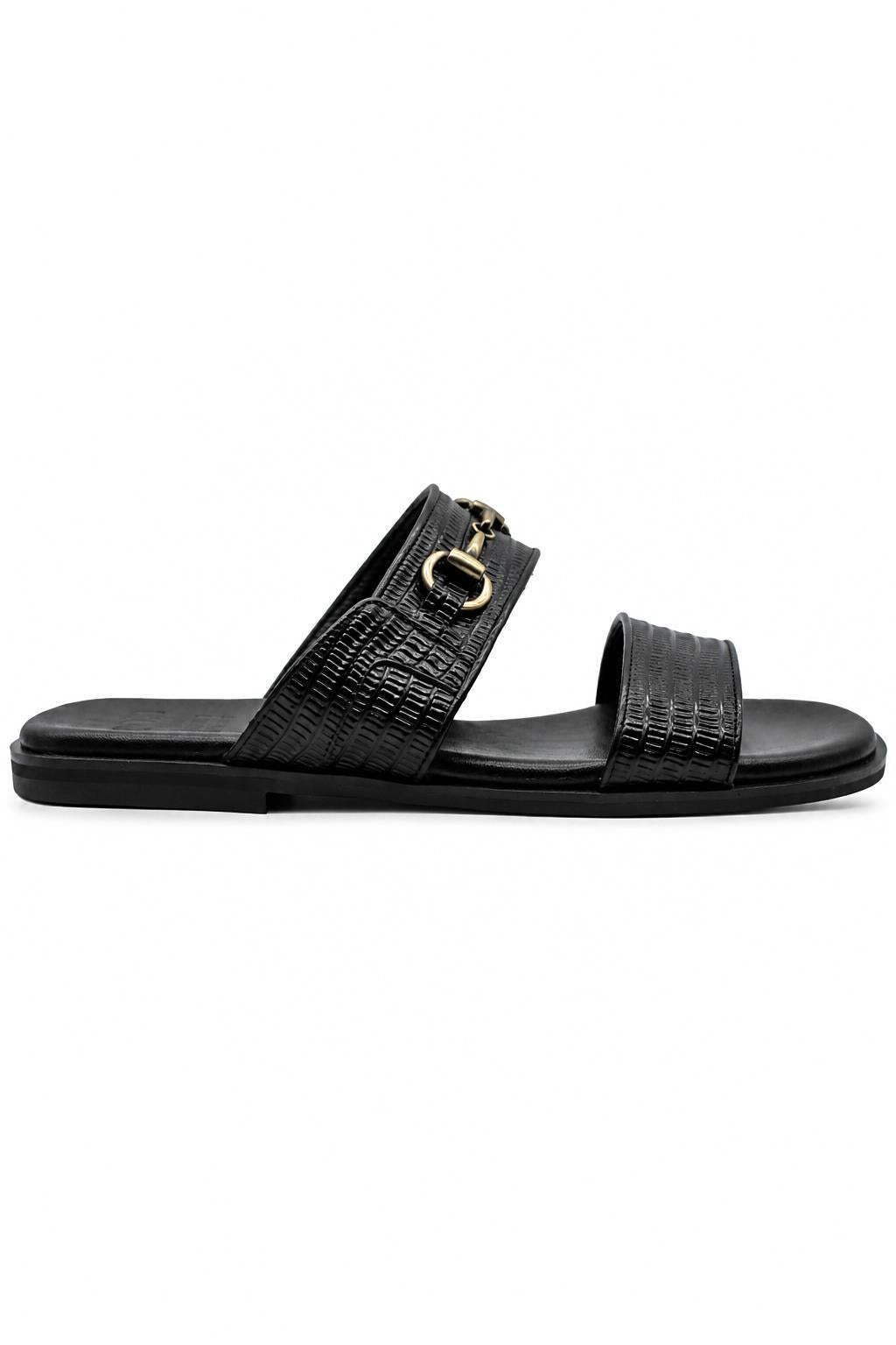 Men's Black Handmade Real Leather Snaffle Bit Open Toe Sandals Sartorial Shoes