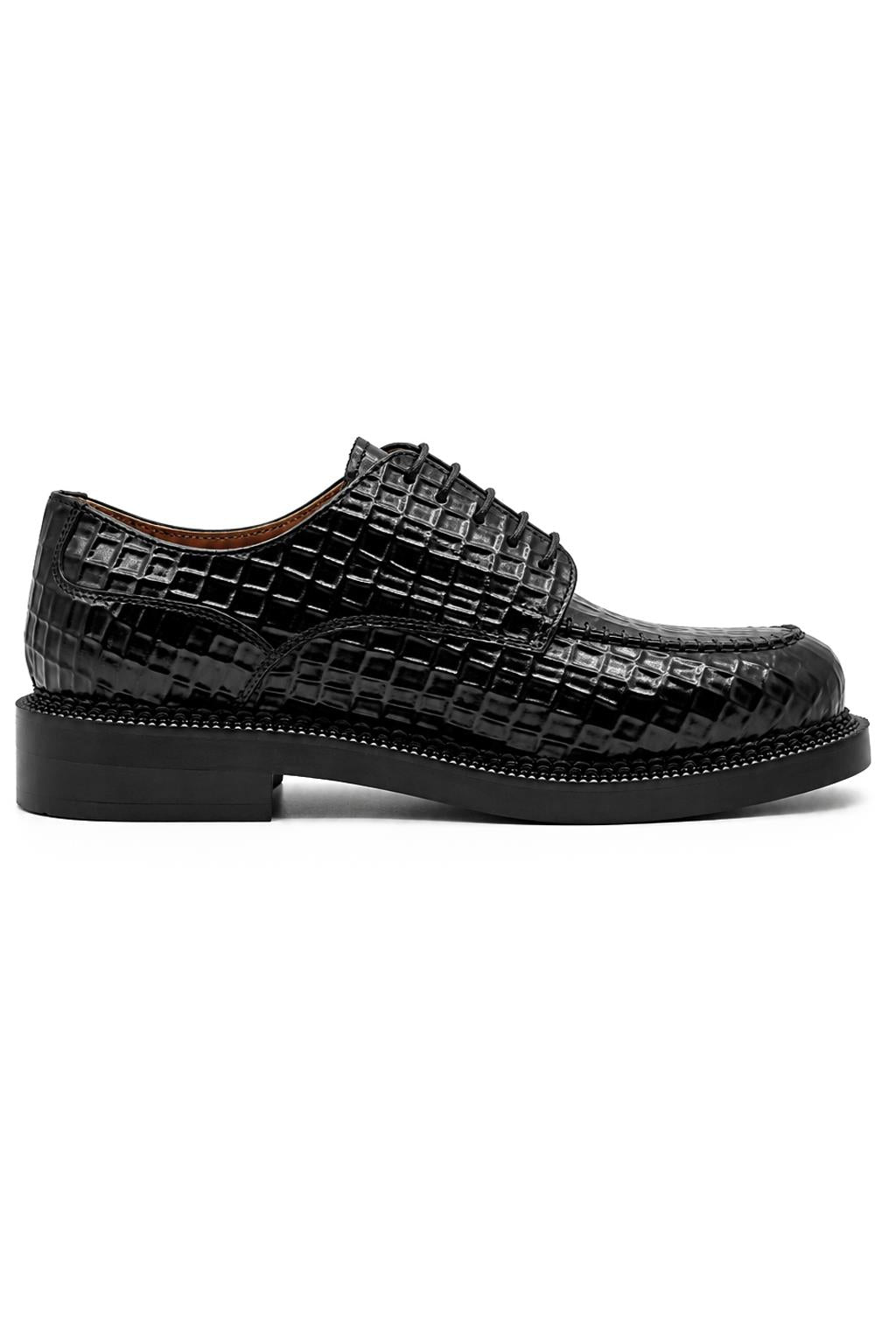 MARLOW Men’s Black Croc-Embossed Leather Moc-Toe Derby Shoes Sartorial Shoes