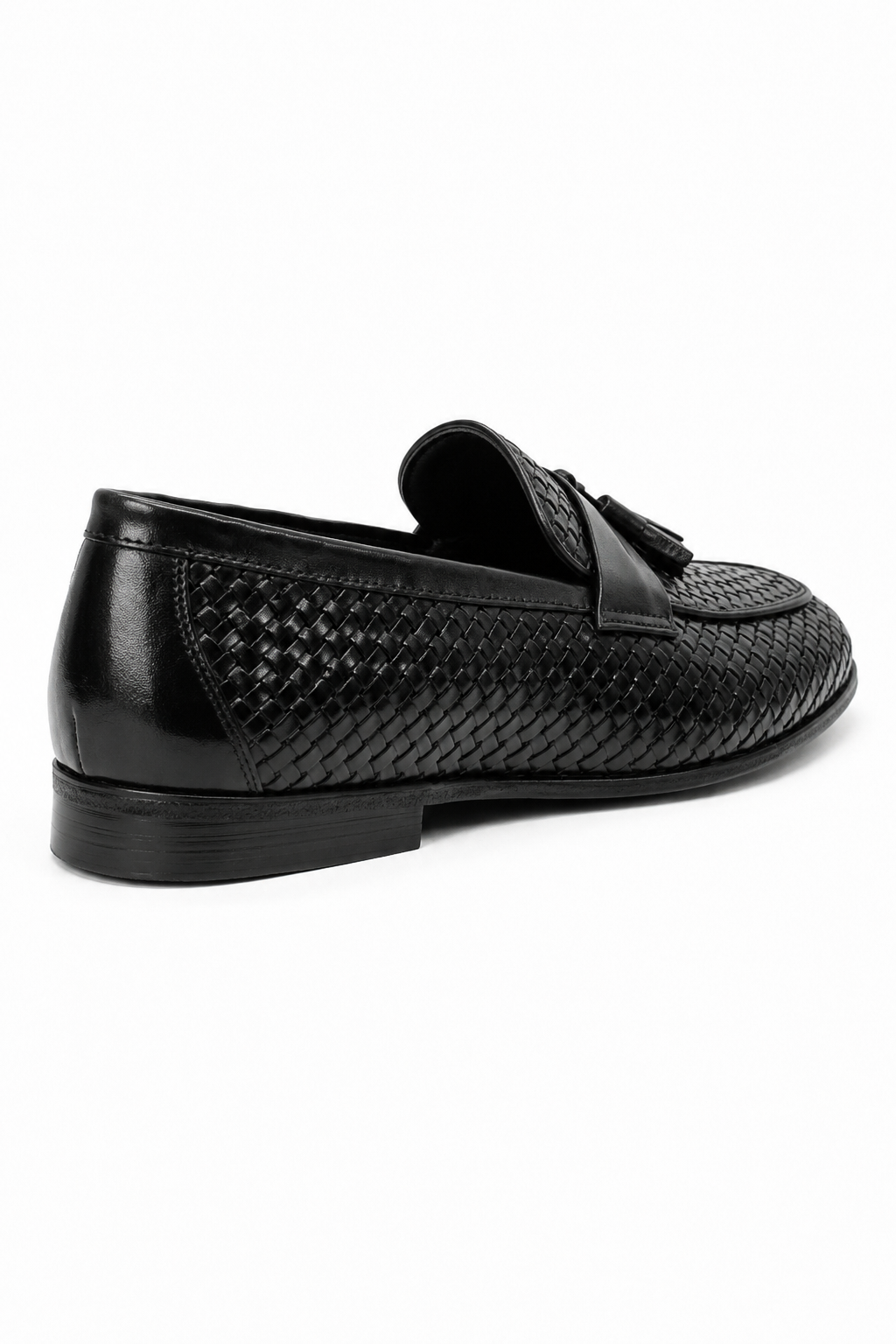 DIVO Men’s Black Handmade Woven Leather Tassel Loafers Sartorial Shoes