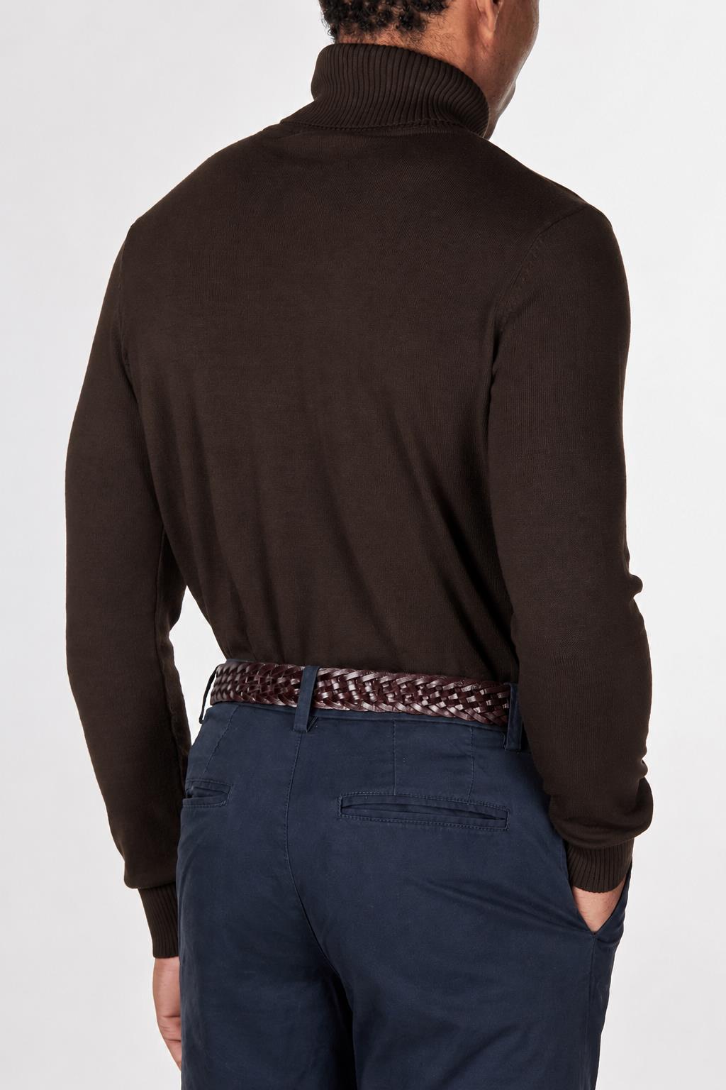 Men's Dark Brown 100% Cotton Fine Knit Roll Neck Jumper CAVANI