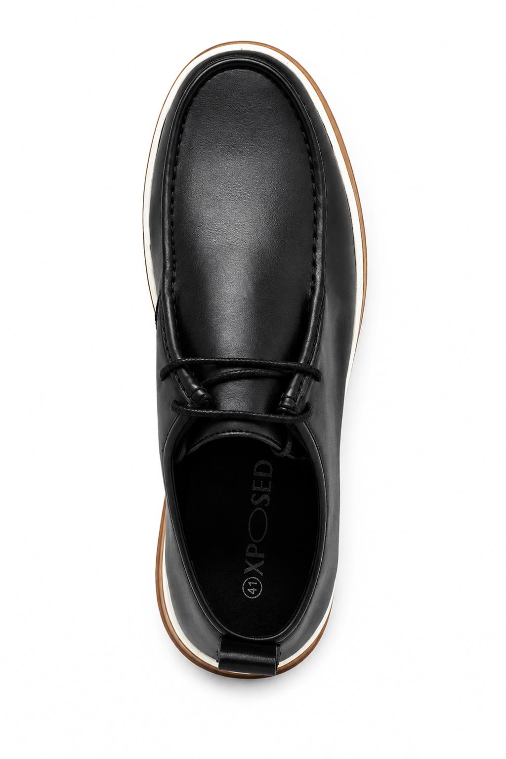 Men's Black Faux Leather Apron Toe Moc-Toe Chukka Boots Sartorial Shoes