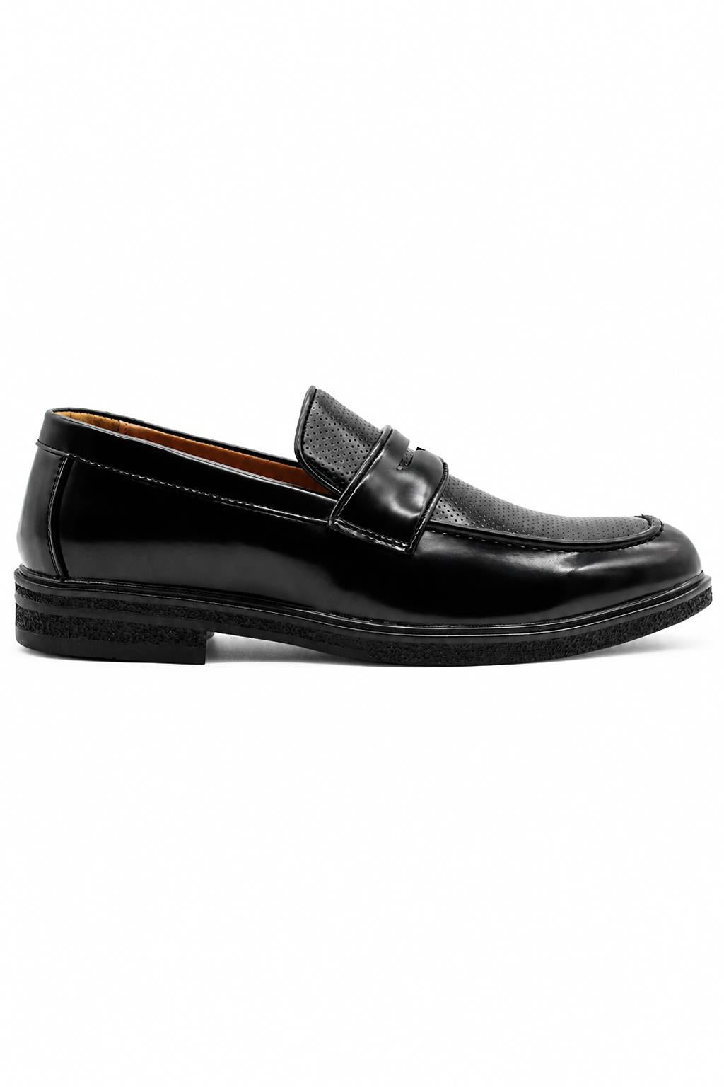 Men’s Black Patent Pin-Dot Penny Loafers Sartorial Shoes