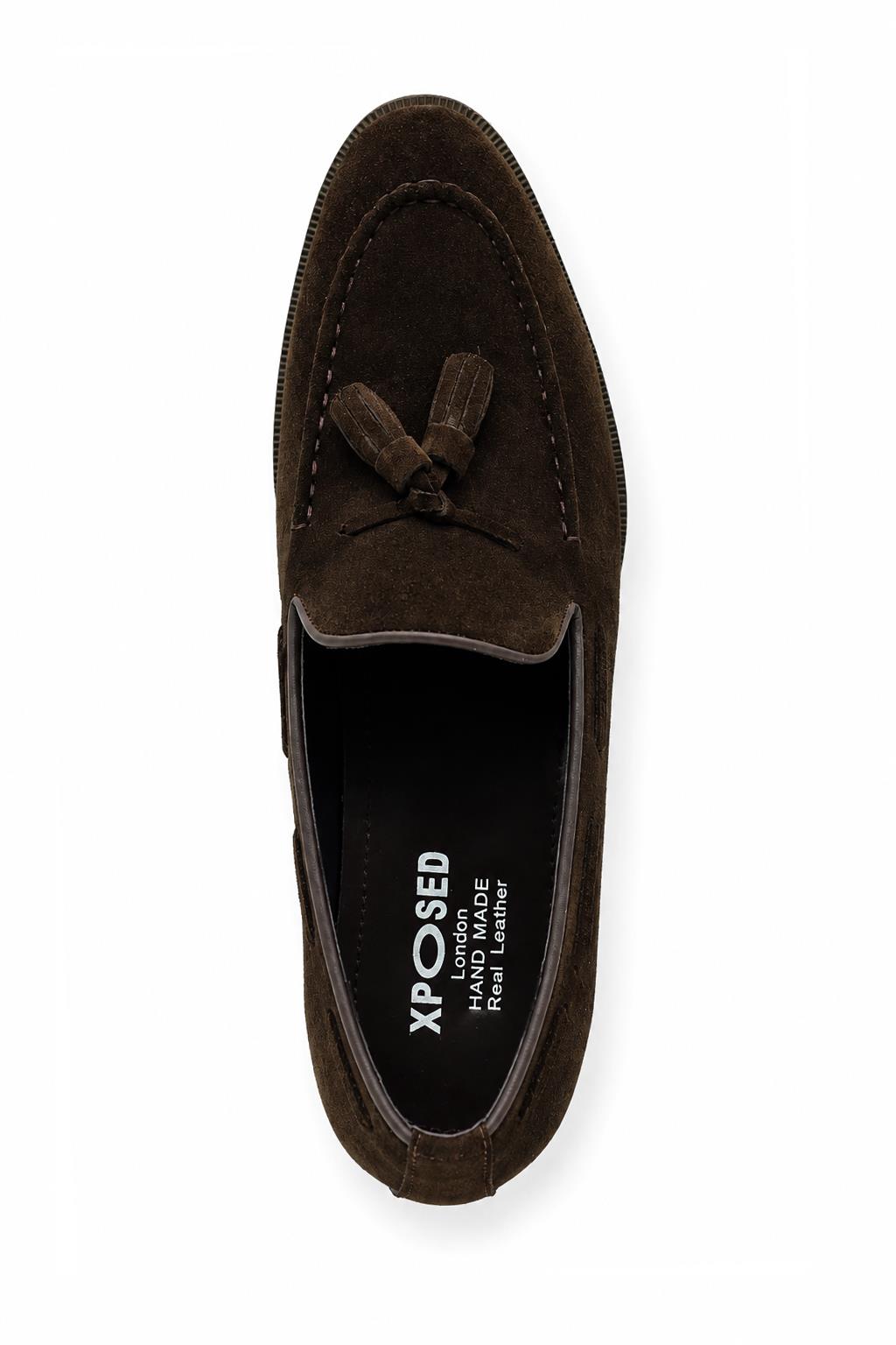 PABLO Men’s Brown Real Suede Leather Tassel Loafers Sartorial Shoes