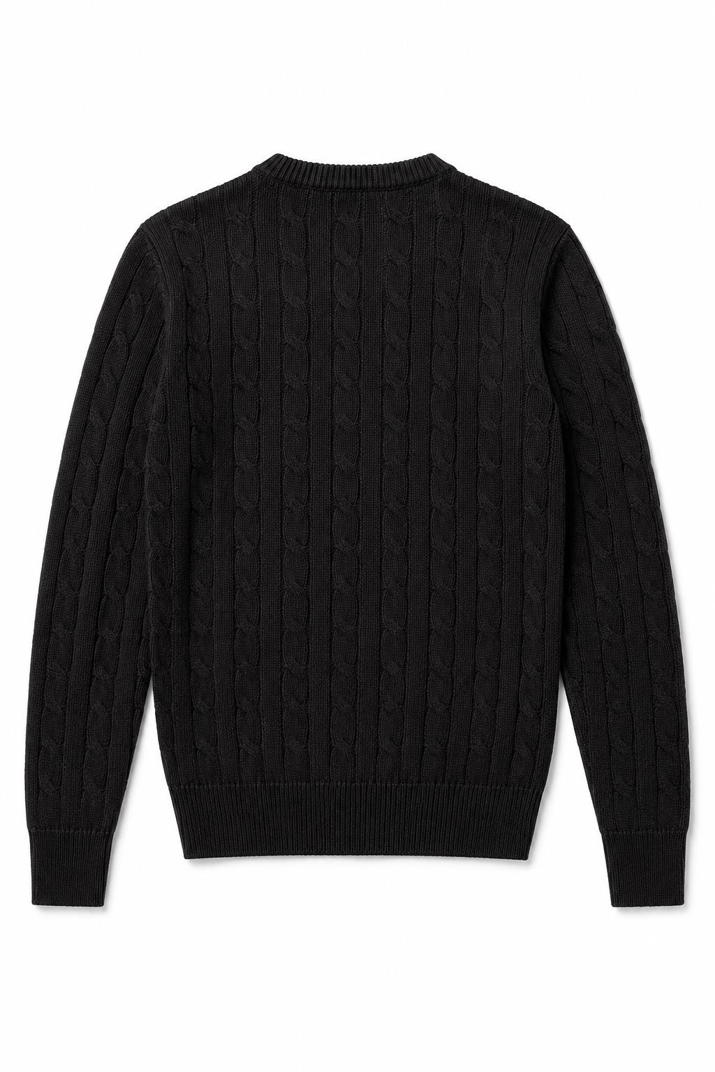 Men's Black 100% Cotton Fine Cable Knit Crew Neck Jumper CAVANI