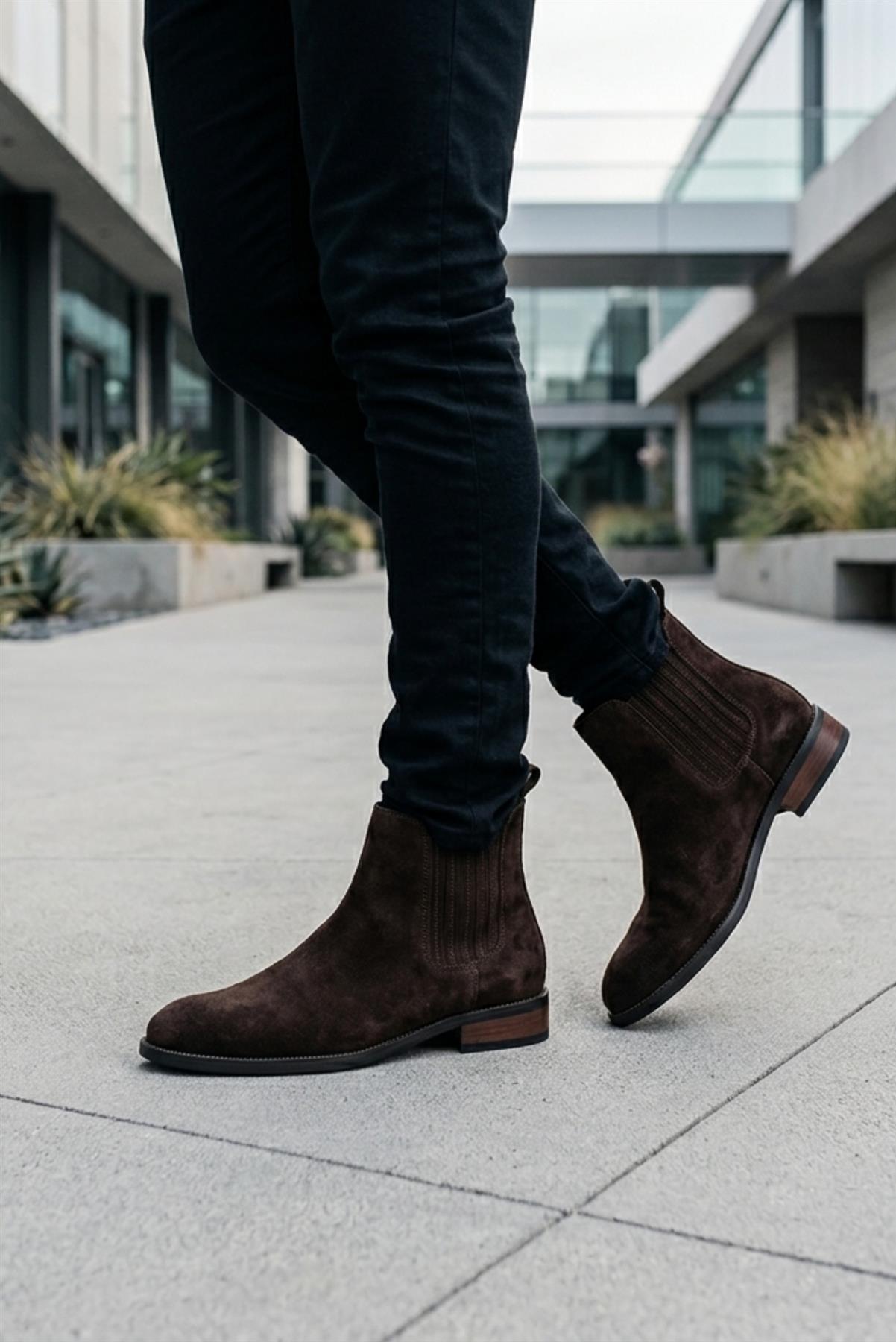 RAMOS Men’s Brown Smooth Suede Leather Chelsea Boots Sartorial Shoes