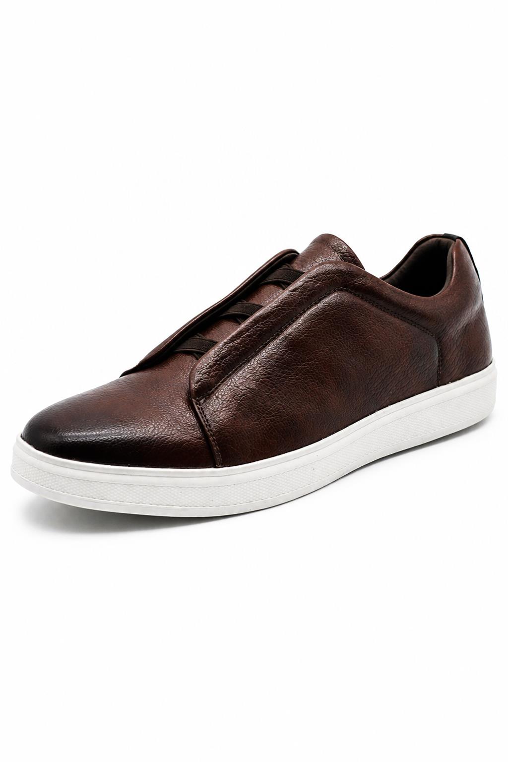 Men’s Coffee Brown Faux Leather Slip-On Trainers Sartorial Shoes