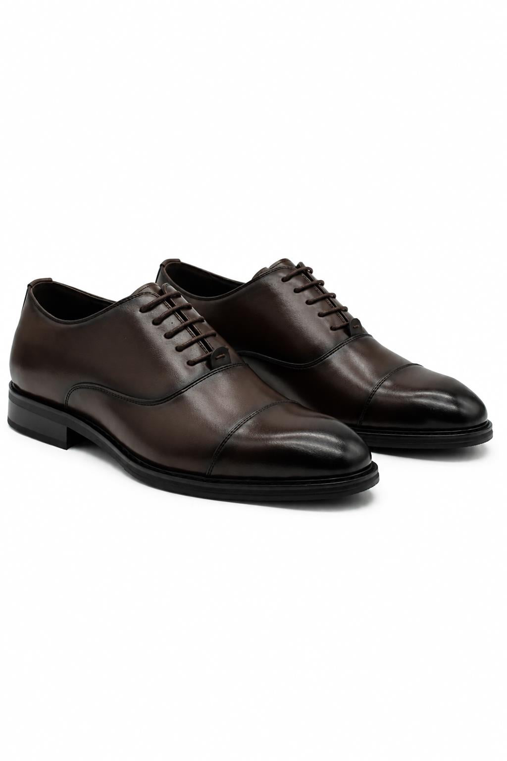 Men's Classic Brown Faux Leather Toe Cap Oxford Lace-up Shoes Sartorial Shoes
