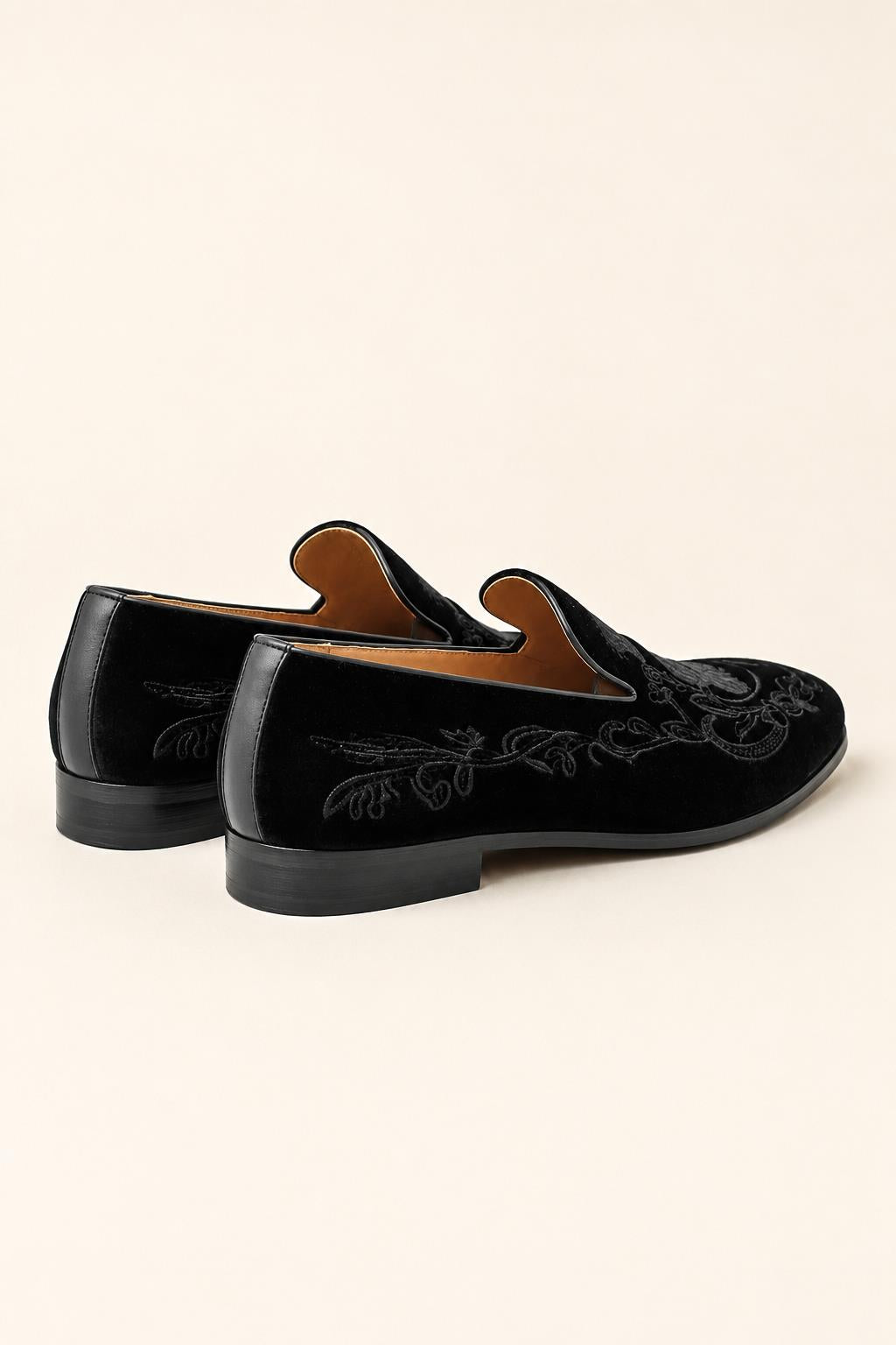 FRED Men’s Black Embroidered Velvet Party Loafers Sartorial Shoes