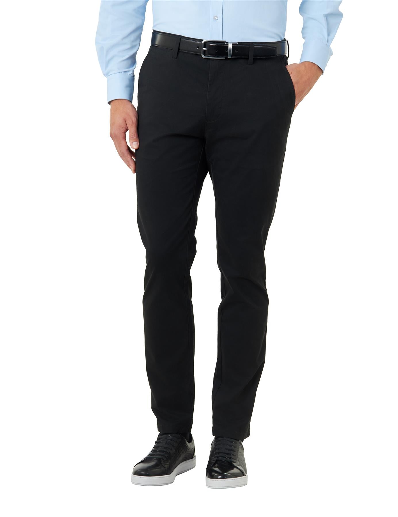 BLACK MENS STRETCH COTTON SMART CHINOS
