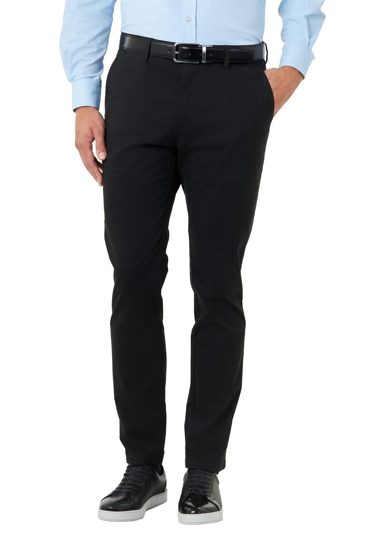 BLACK MENS STRETCH COTTON SMART CHINOS