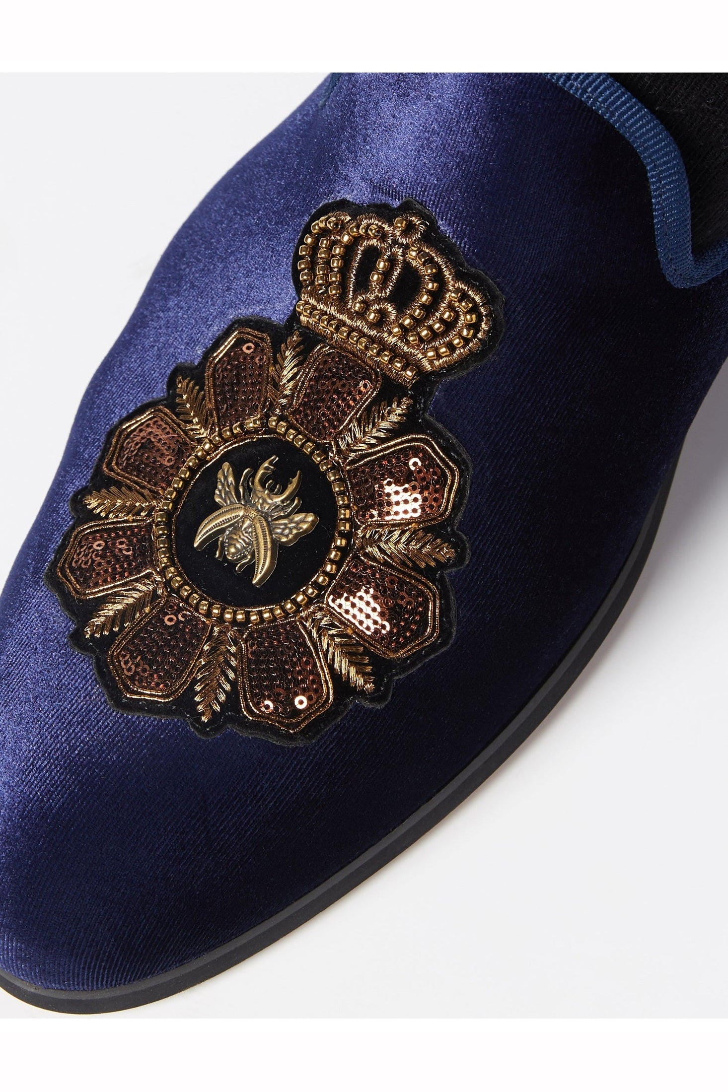 FAUX LEATHER EMBROIDERED VELVET LOAFERS