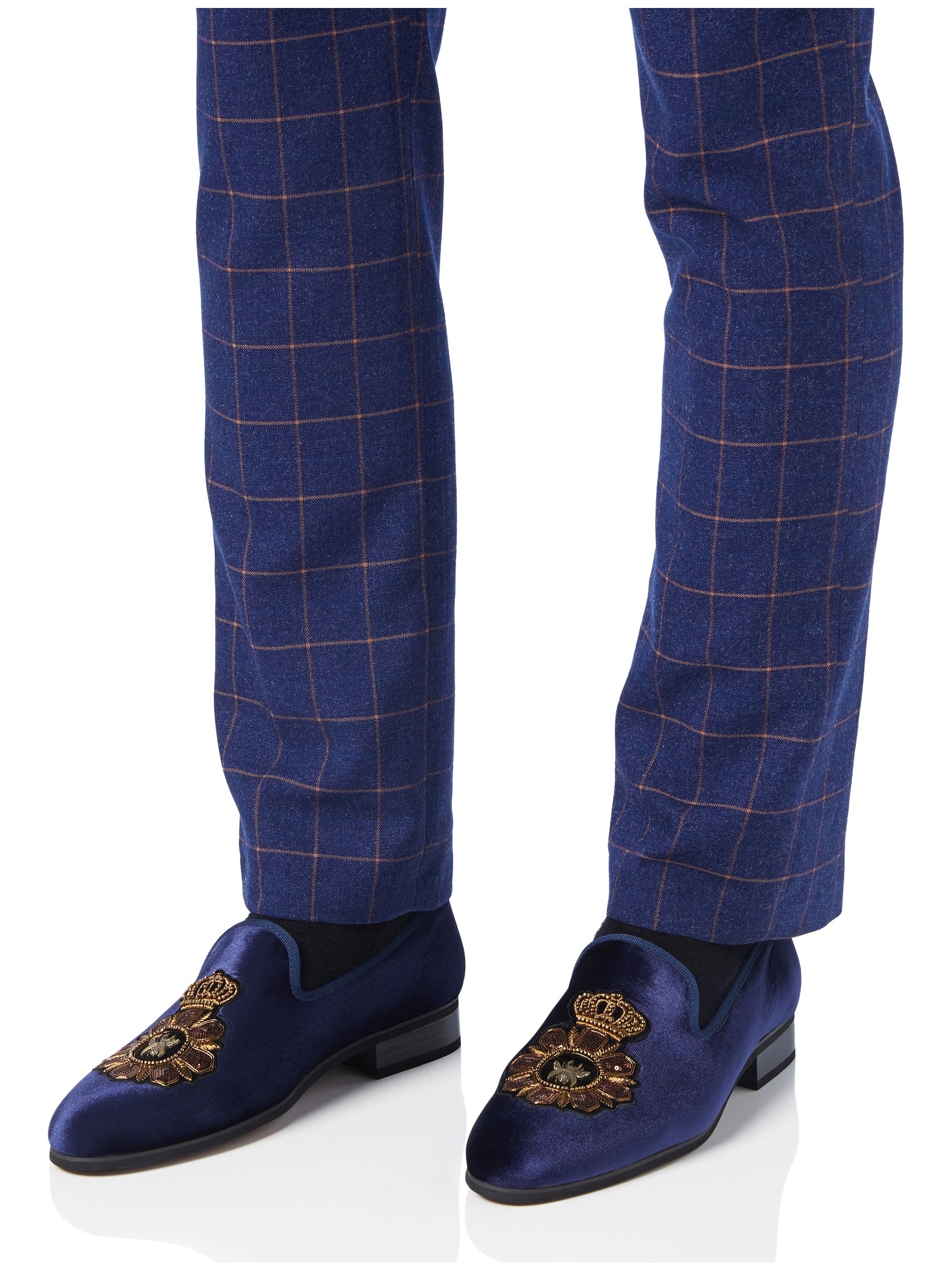 FAUX LEATHER EMBROIDERED VELVET LOAFERS