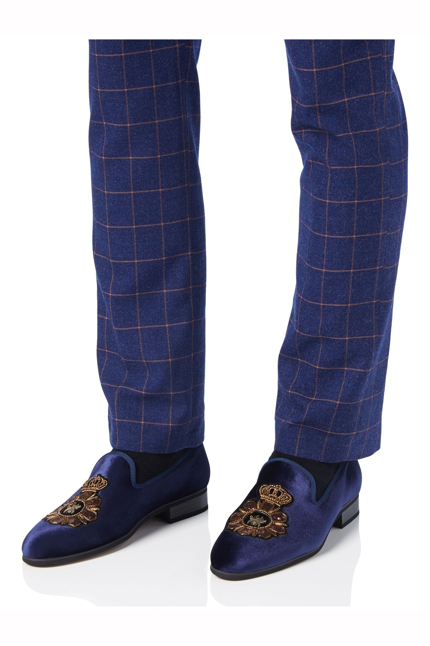 FAUX LEATHER EMBROIDERED VELVET LOAFERS