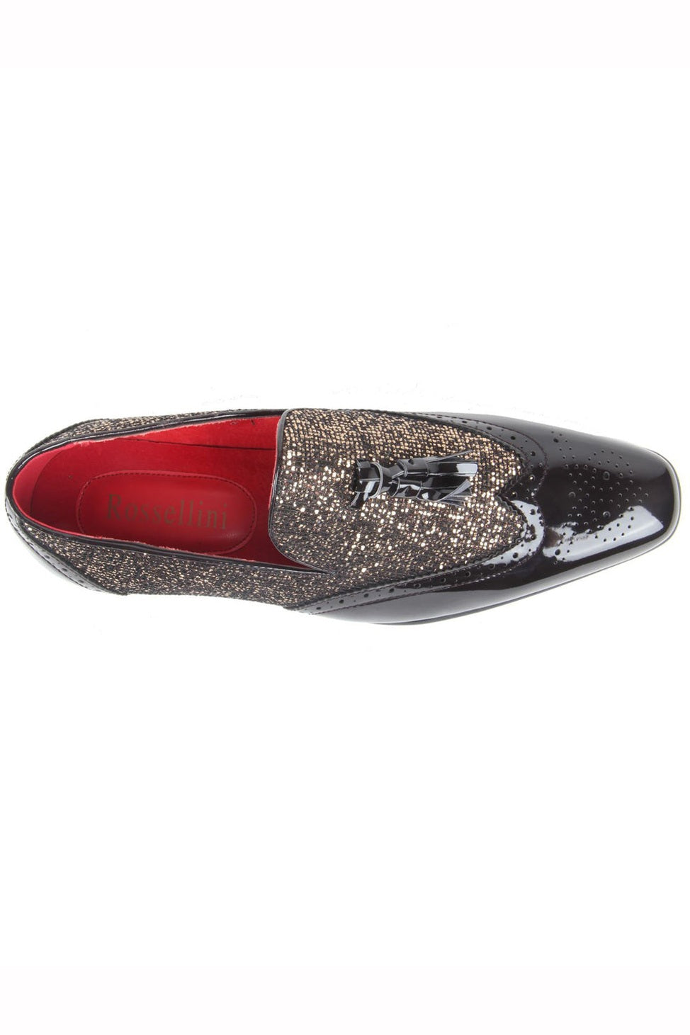 BLACK FAUX PATENT LEATHER GOLD SHINY GLITTER PARTY TASSEL LOAFER