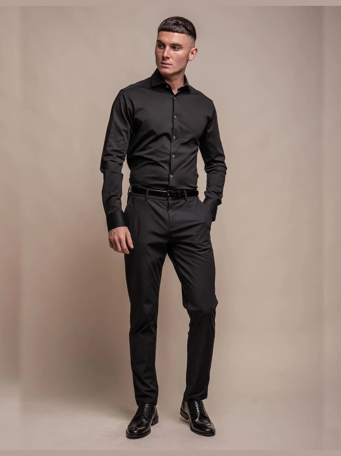 Cavani – Black Cotton Blend Stretch Slim Fit Shirt CAVANI