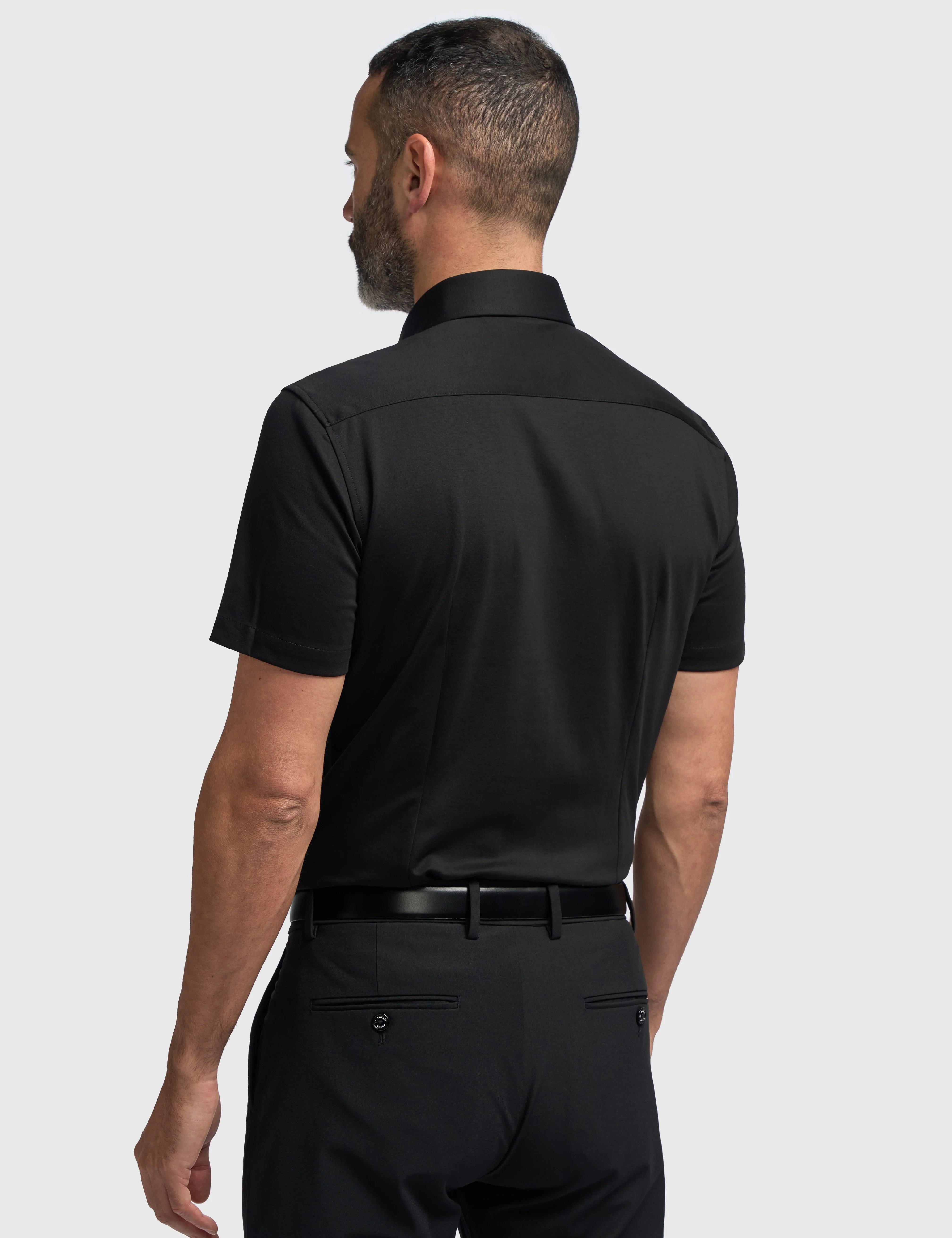 Black Cotton Stretch Slim Fit Shirt – Short Sleeve