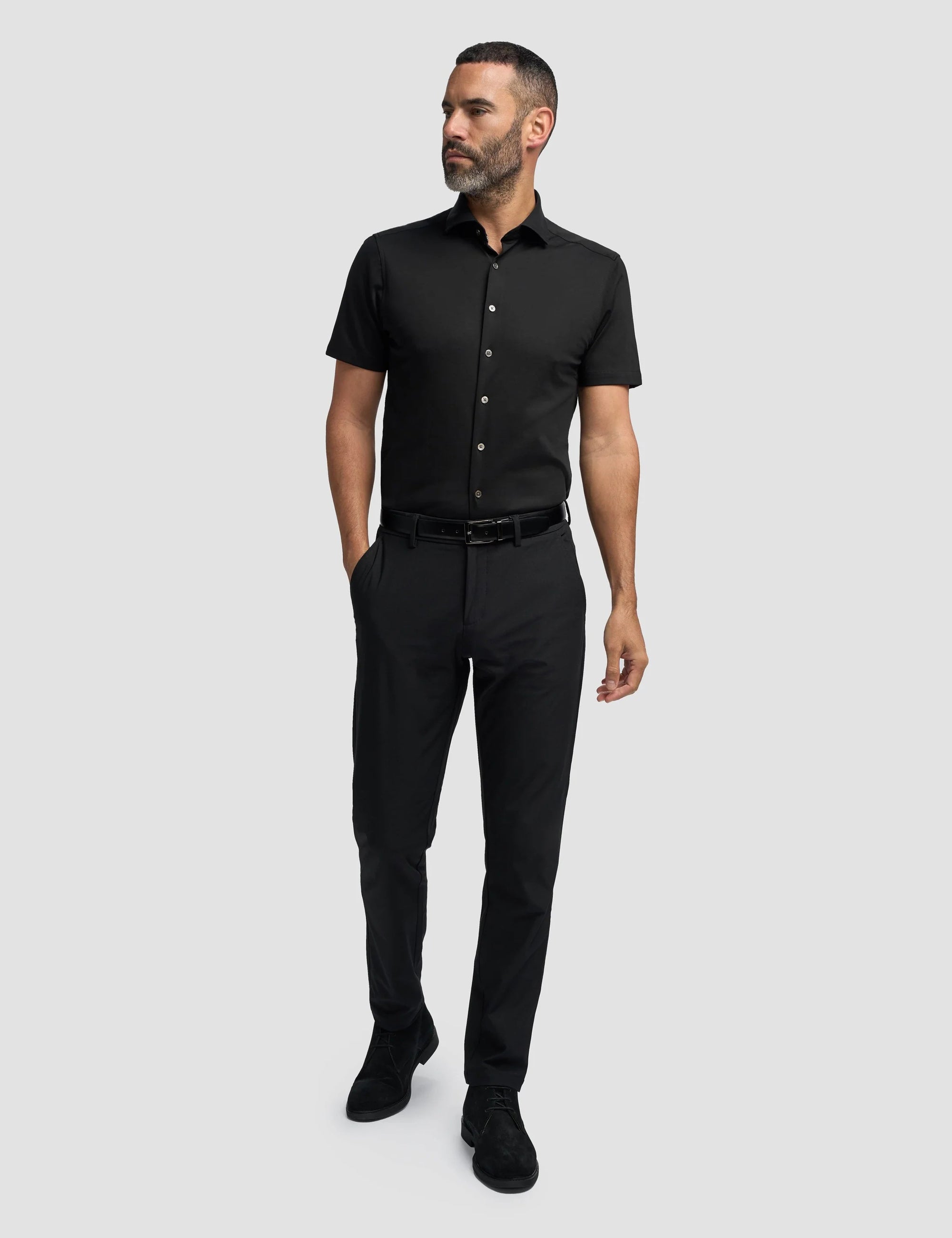 Black Cotton Stretch Slim Fit Shirt – Short Sleeve