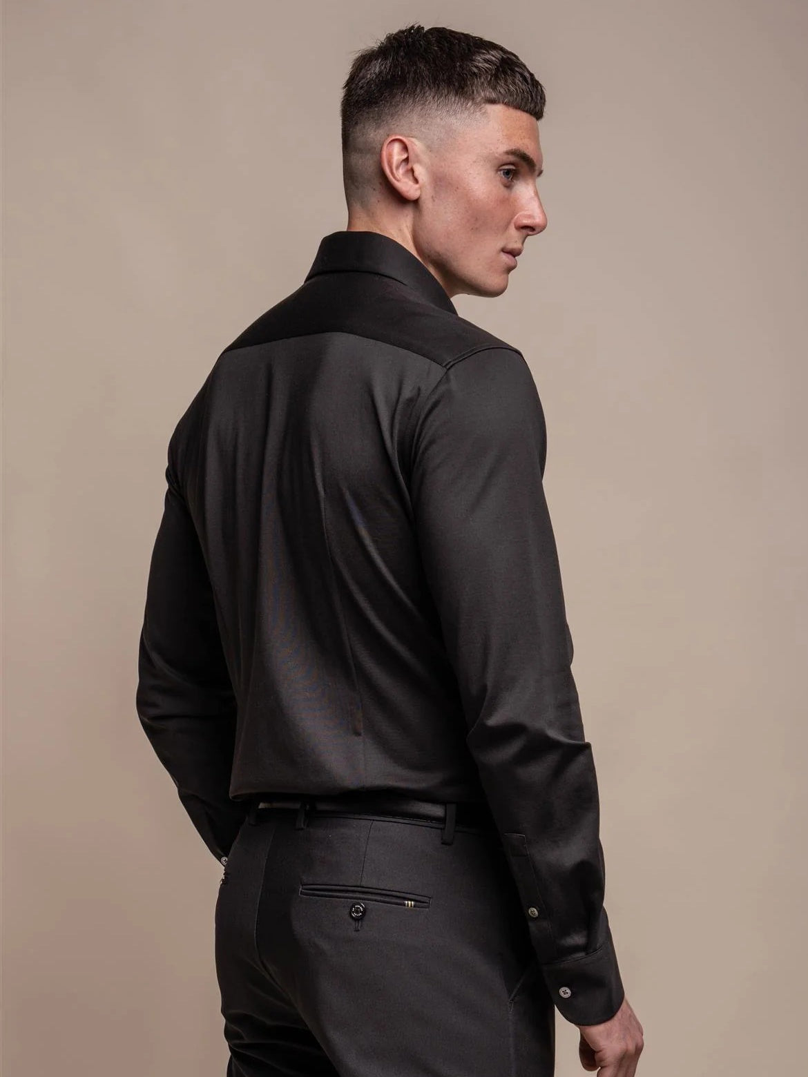 Cavani – Black Cotton Blend Stretch Slim Fit Shirt CAVANI