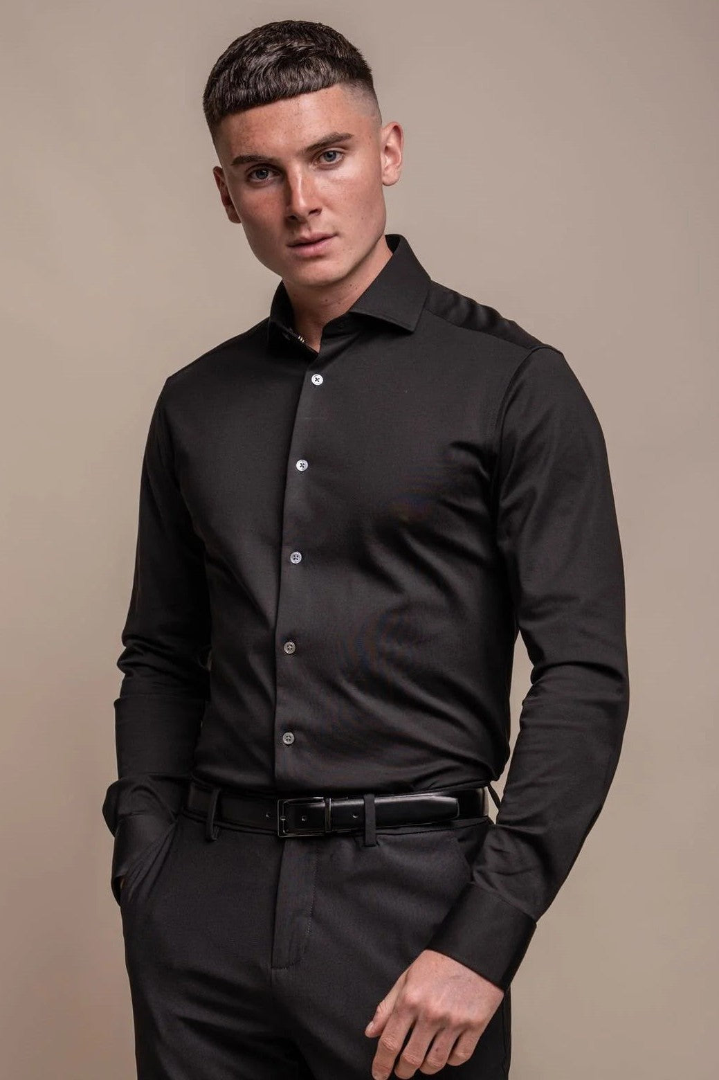 Cavani – Black Cotton Blend Stretch Slim Fit Shirt CAVANI