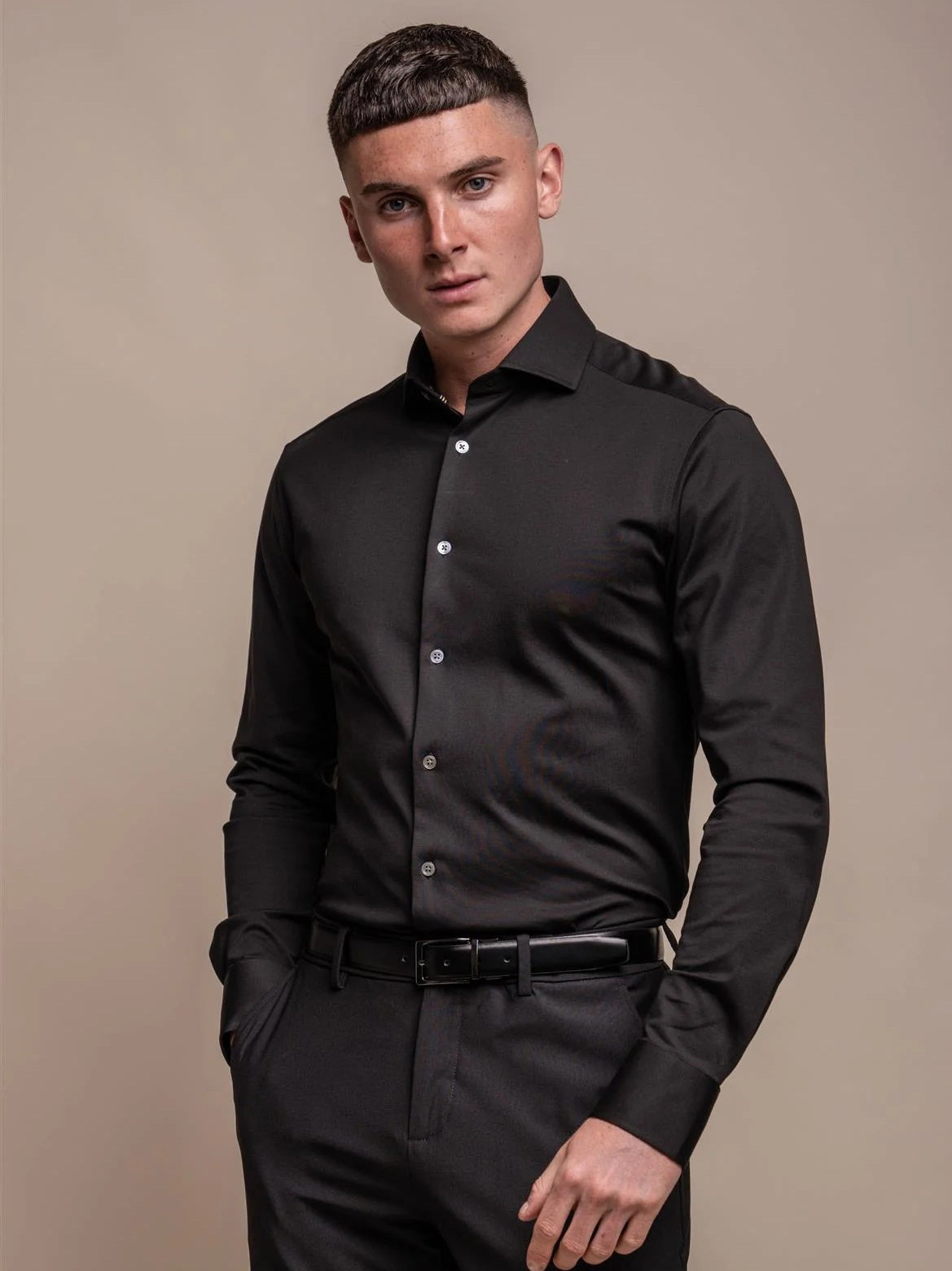 Cavani – Black Cotton Blend Stretch Slim Fit Shirt CAVANI
