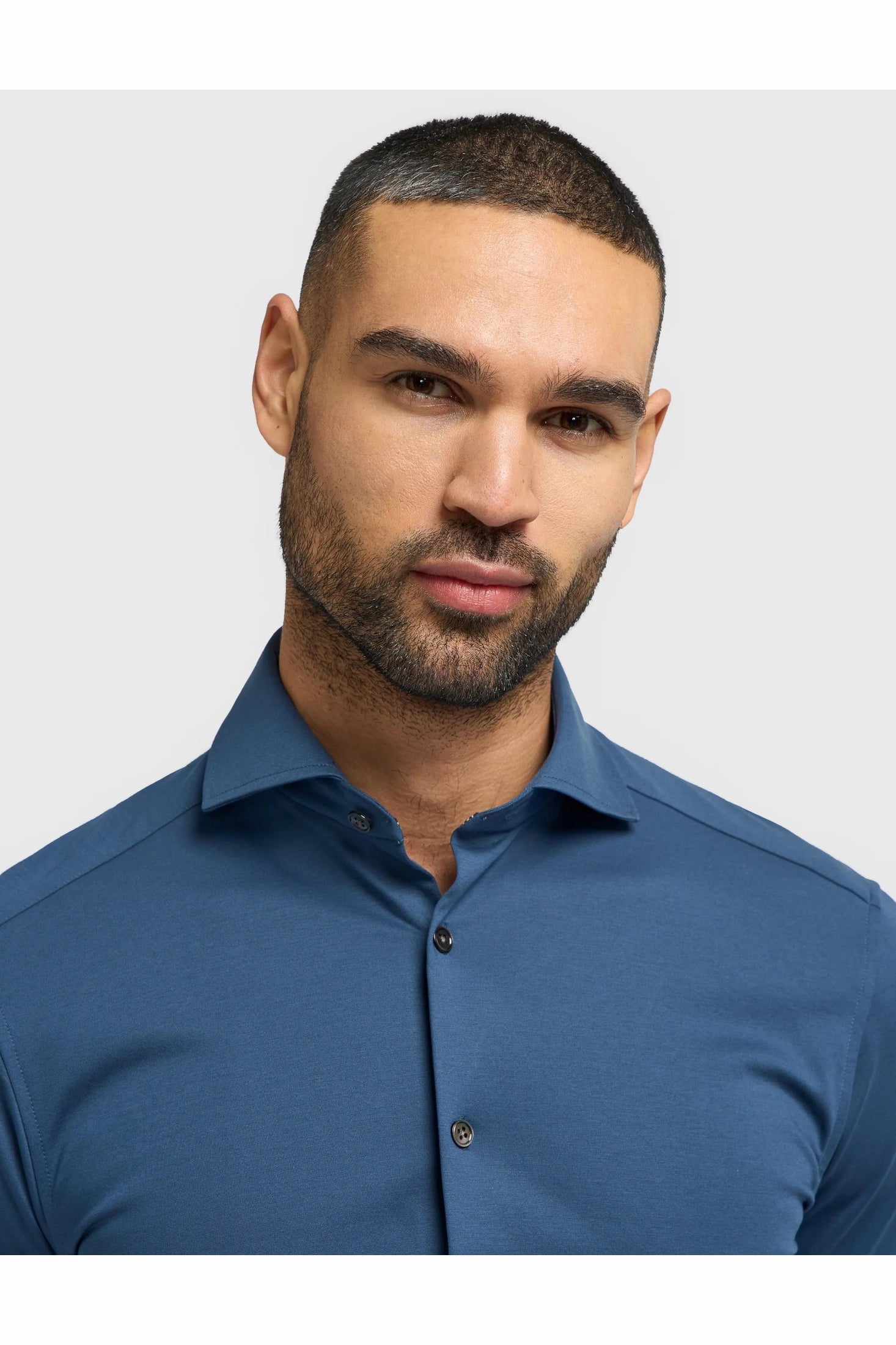 Cavani – Blue Cotton Blend Stretch Slim Fit Shirt
