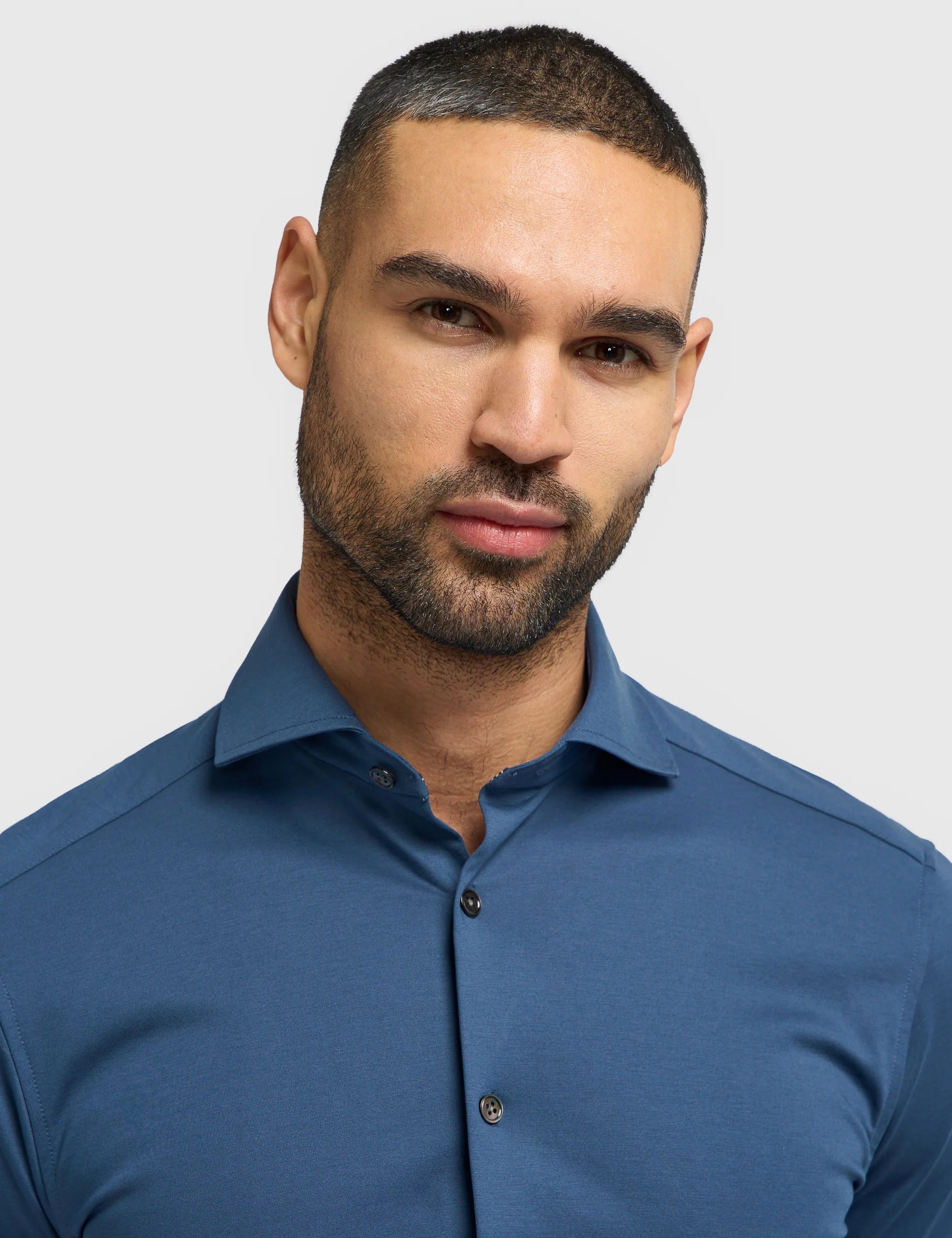Cavani – Blue Cotton Blend Stretch Slim Fit Shirt